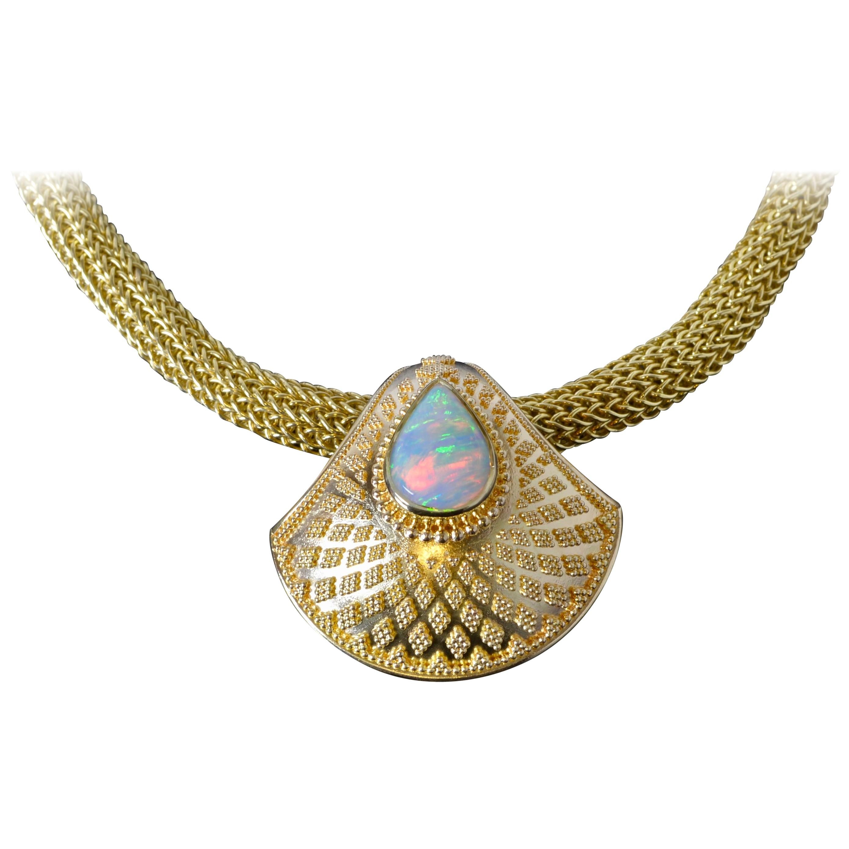 Kent Raible 18 karat gold granulated Shell Pendant with 1.98ct Australian Opal