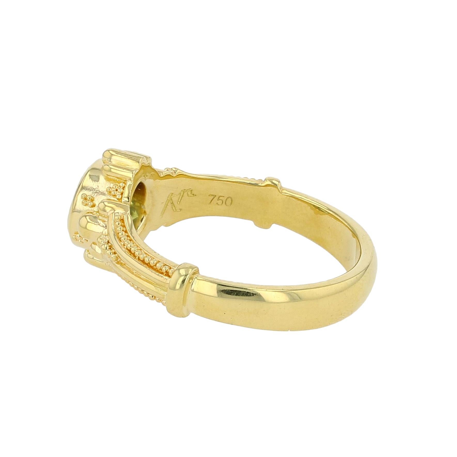 Kent Raible 18 Karat Gold Green Garnet Solitaire Ring with Fine Granulation 1