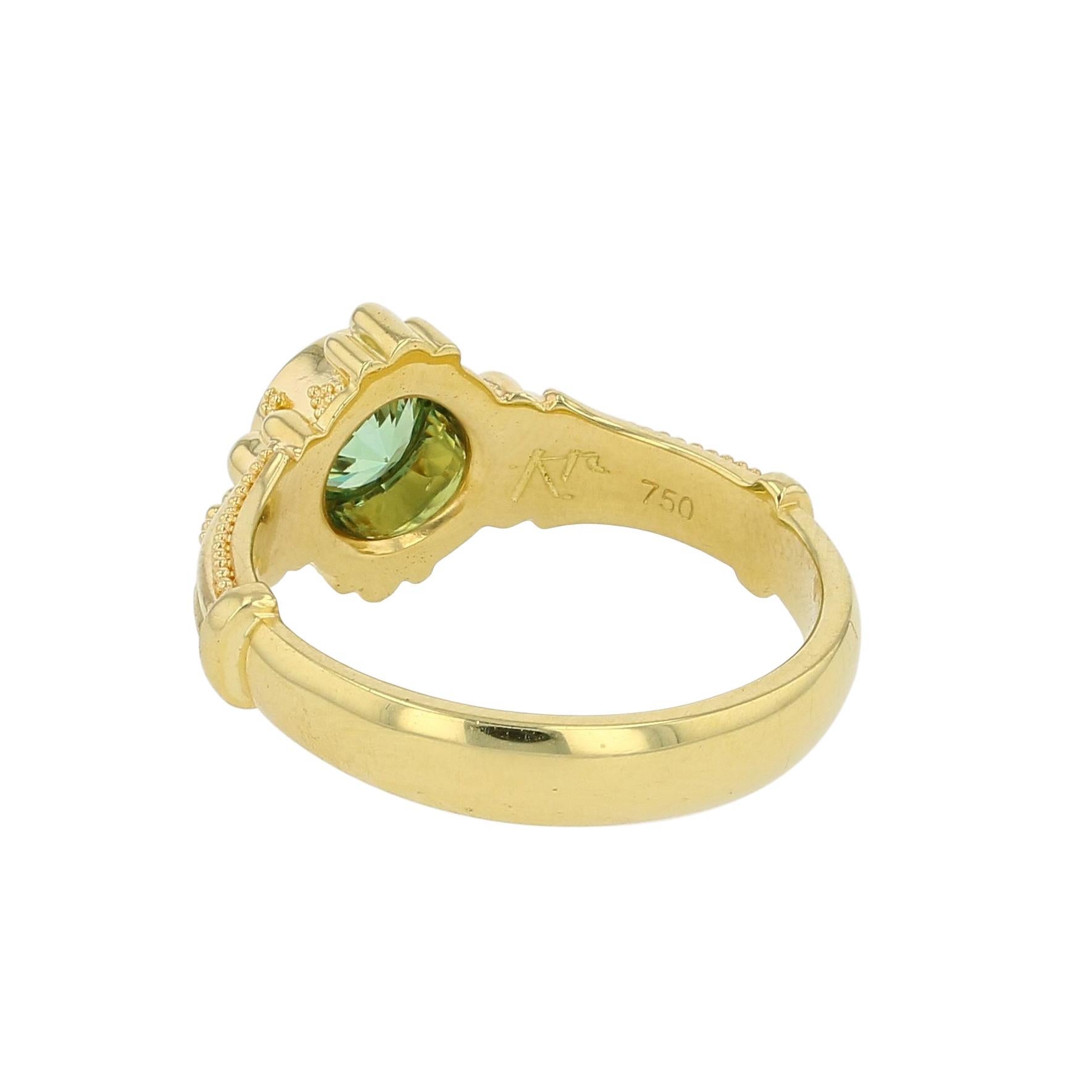 Kent Raible 18 Karat Gold Green Garnet Solitaire Ring with Fine Granulation 2