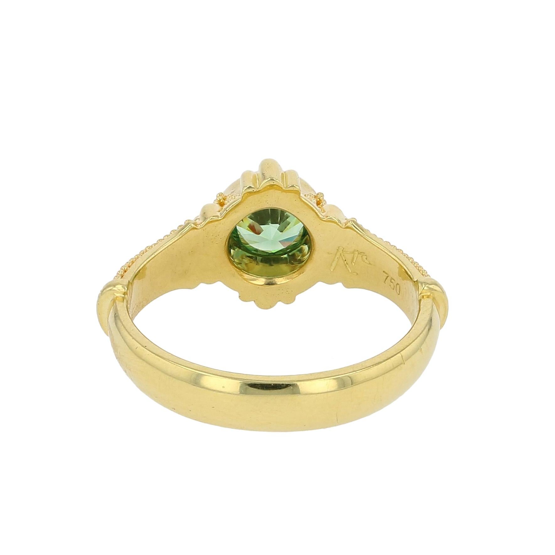 Kent Raible 18 Karat Gold Green Garnet Solitaire Ring with Fine Granulation 3