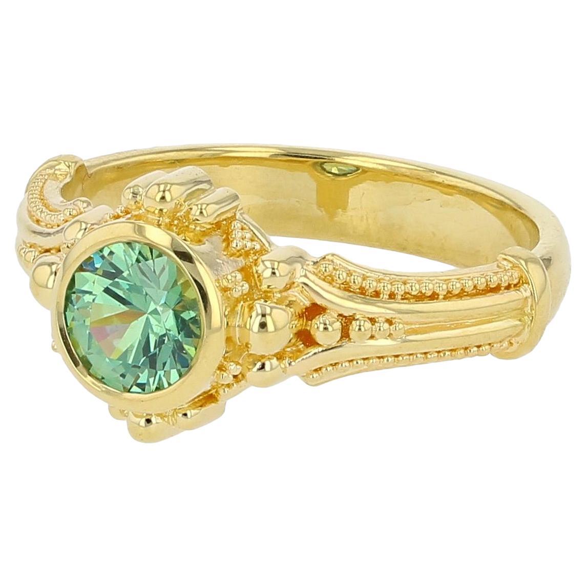 Kent Raible 18 Karat Gold Green Garnet Solitaire Ring with Fine Granulation