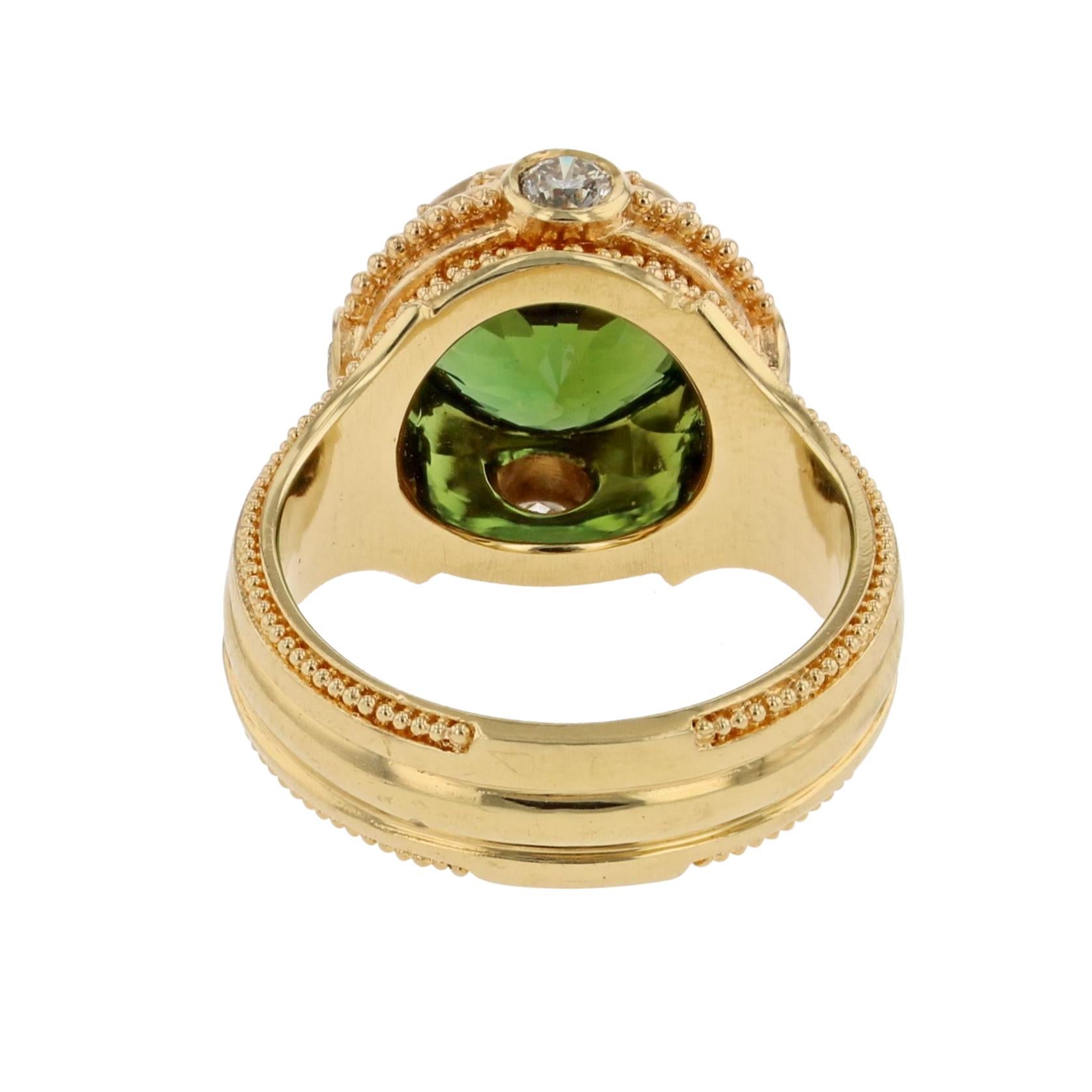 Kent Raible Bague cocktail en or 18 carats avec tourmaline verte et diamants Neuf - En vente à Mossrock, WA