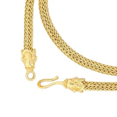 Kent Raible 18 Karat Gold Hand Woven Chain, Shepherd's Hook Clasp, Granulation