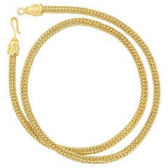 Kent Raible 18 Karat Gold Hand Woven Chain, Shepherd's Hook Clasp, Granulation