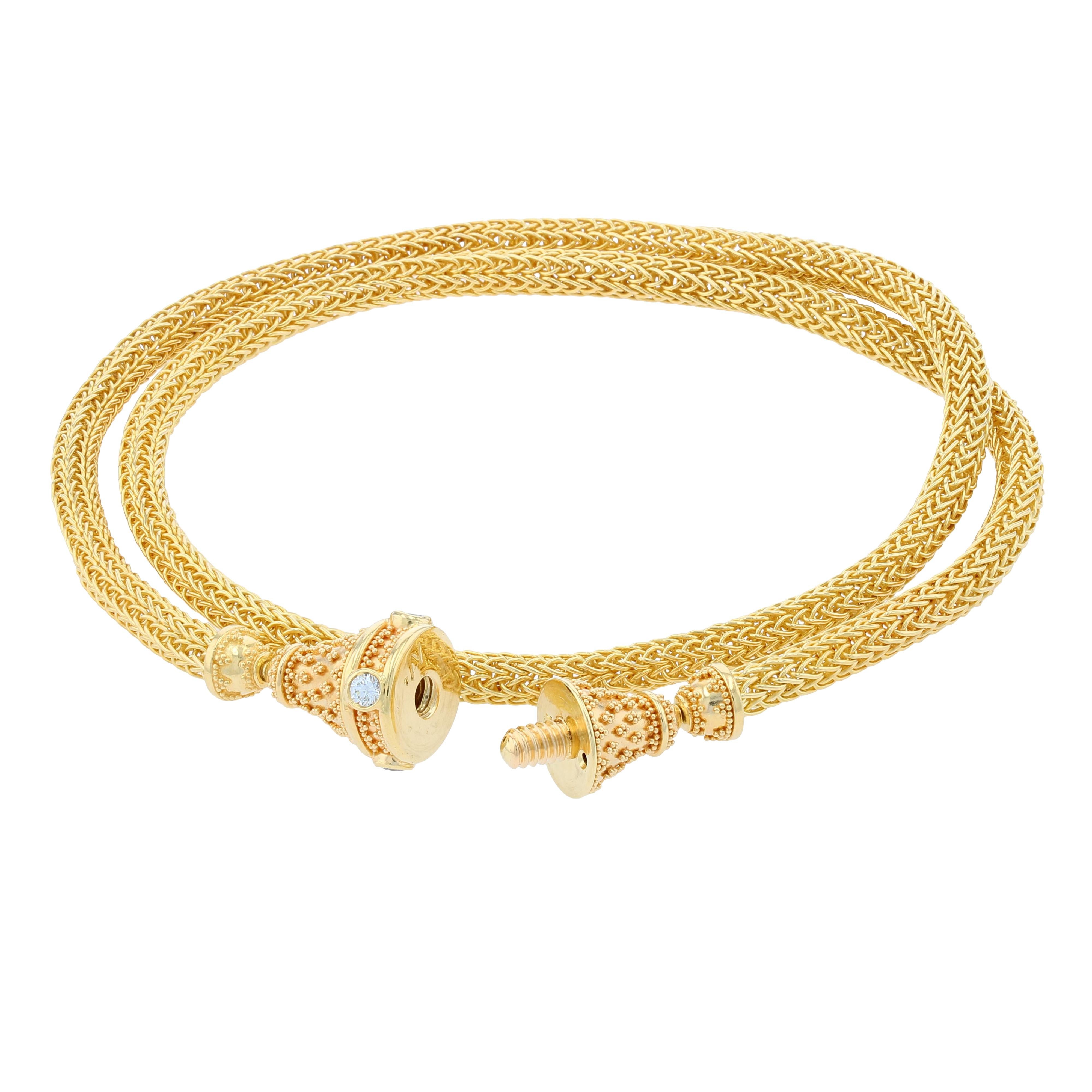 Brilliant Cut Kent Raible 18 Karat Gold Hand Woven Chain with Diamond Clasp and Granulation