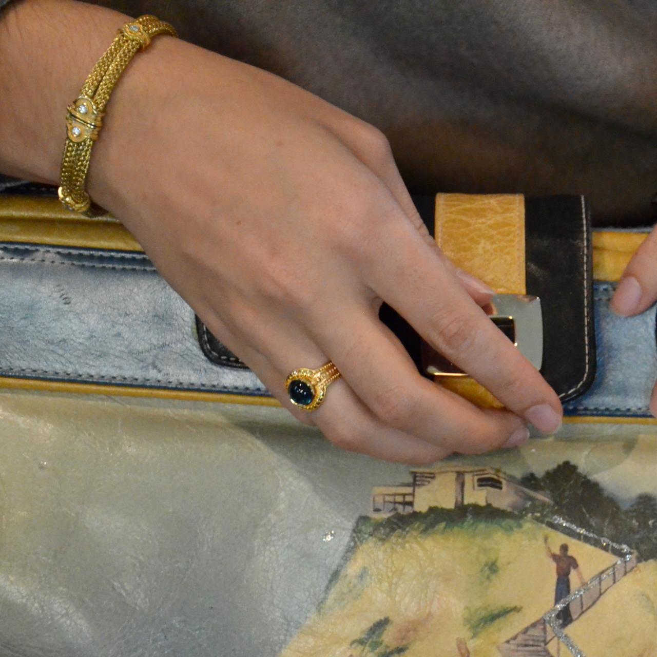 Kent Raible Bague en or 18 carats en Indicolite avec granulation Unisexe en vente