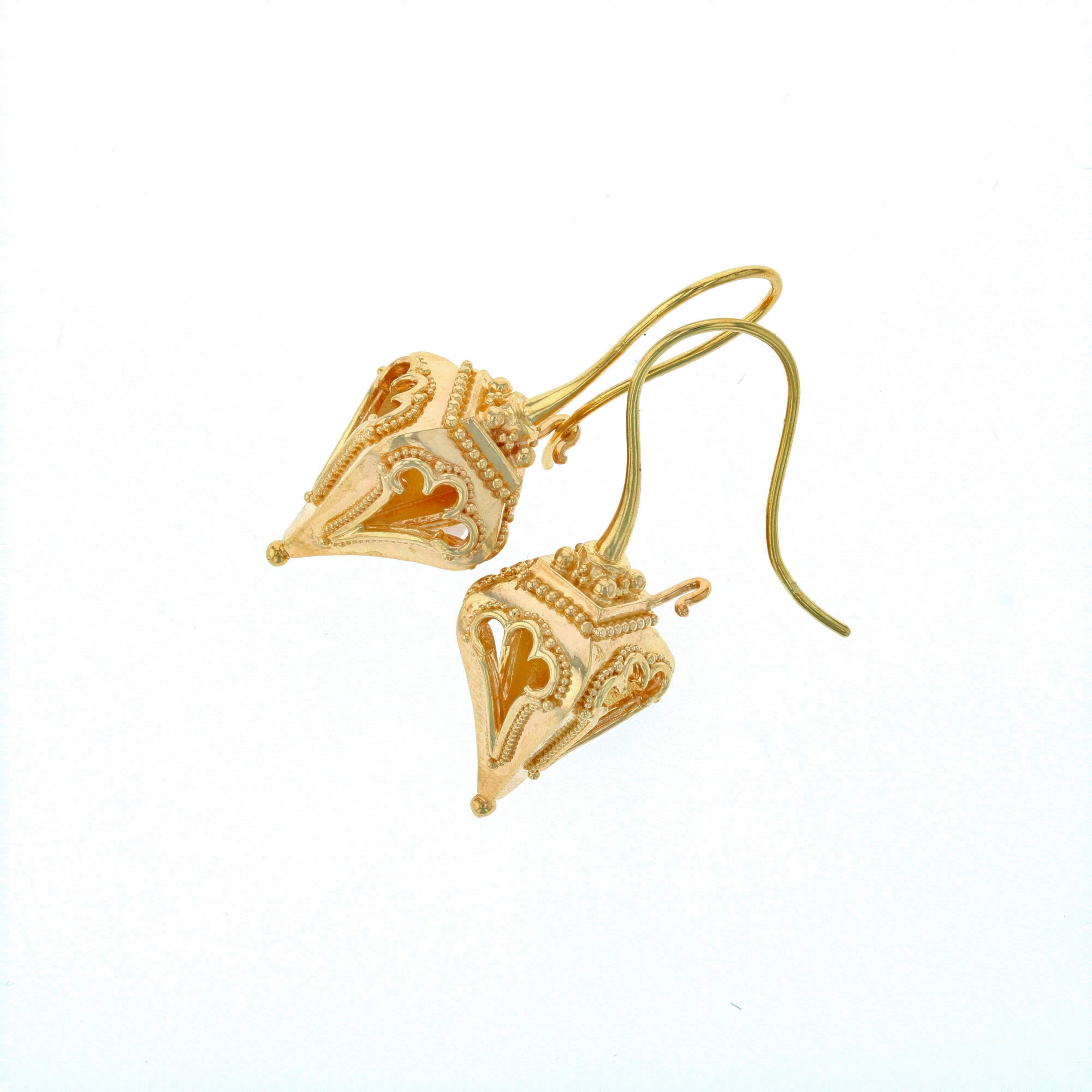 Artisan Kent Raible 18 Karat Gold 'Lantern Earrings' with Granulation Detail For Sale