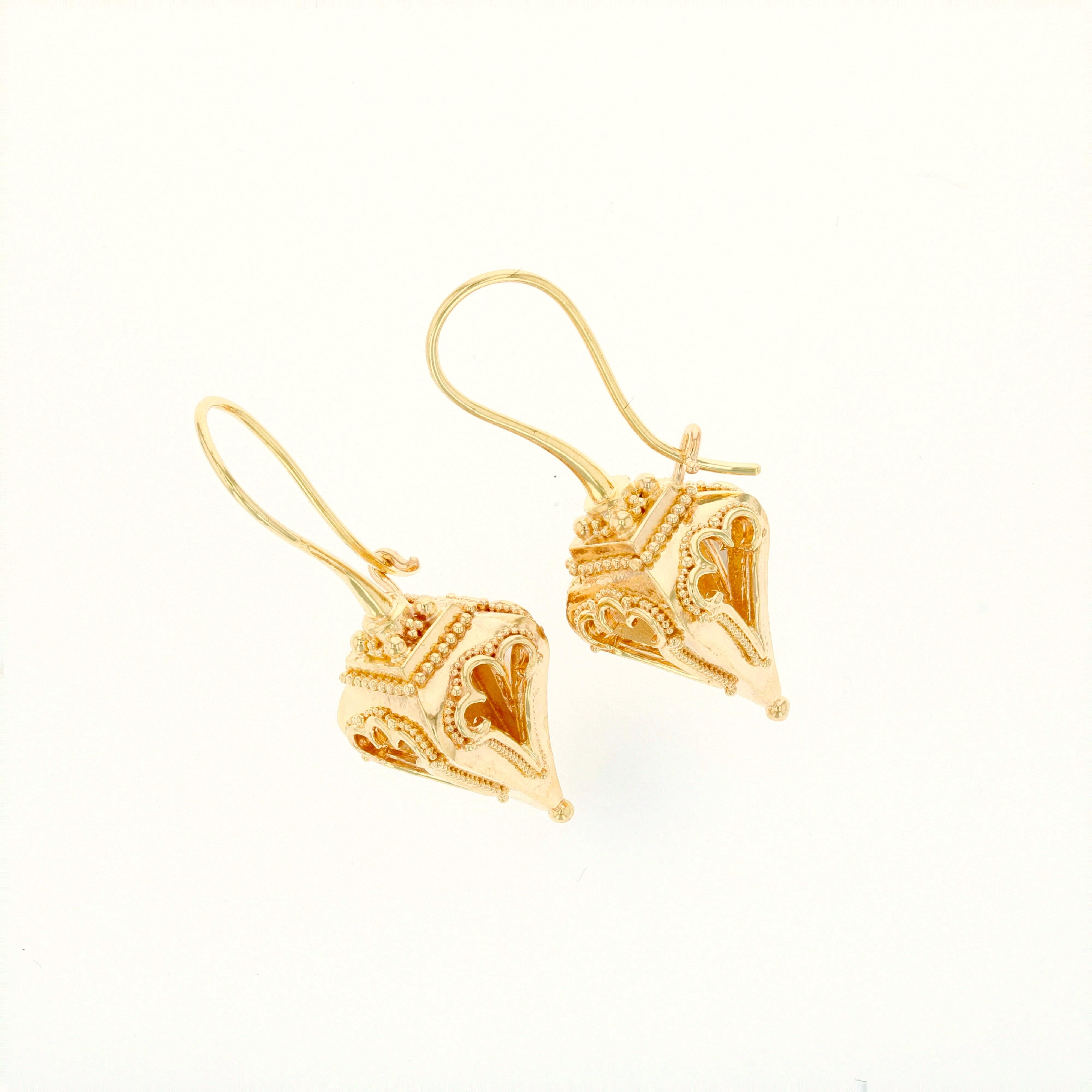Women's or Men's Kent Raible 18 Karat Gold 'Lantern Earrings' with Granulation Detail For Sale