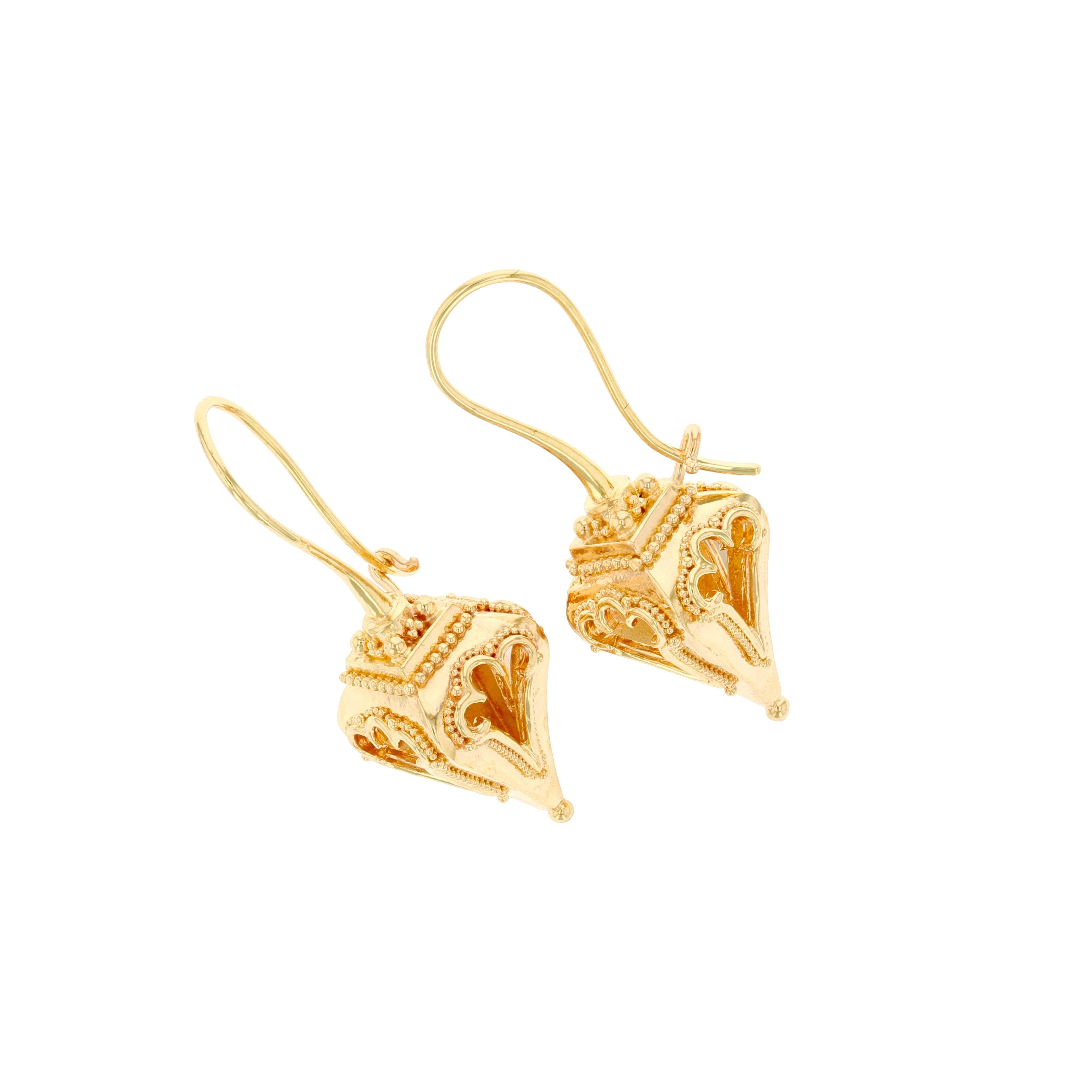 Kent Raible 18 Karat Gold 'Lantern Earrings' with Granulation Detail In New Condition In Mossrock, WA