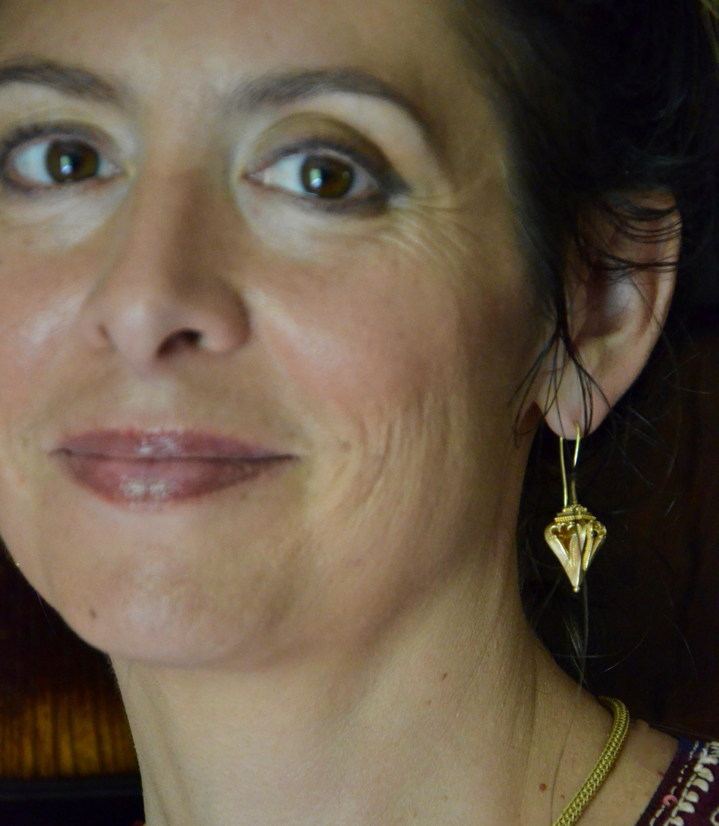 Kent Raible 18 Karat Gold 'Lantern Earrings' with Granulation Detail For Sale 1