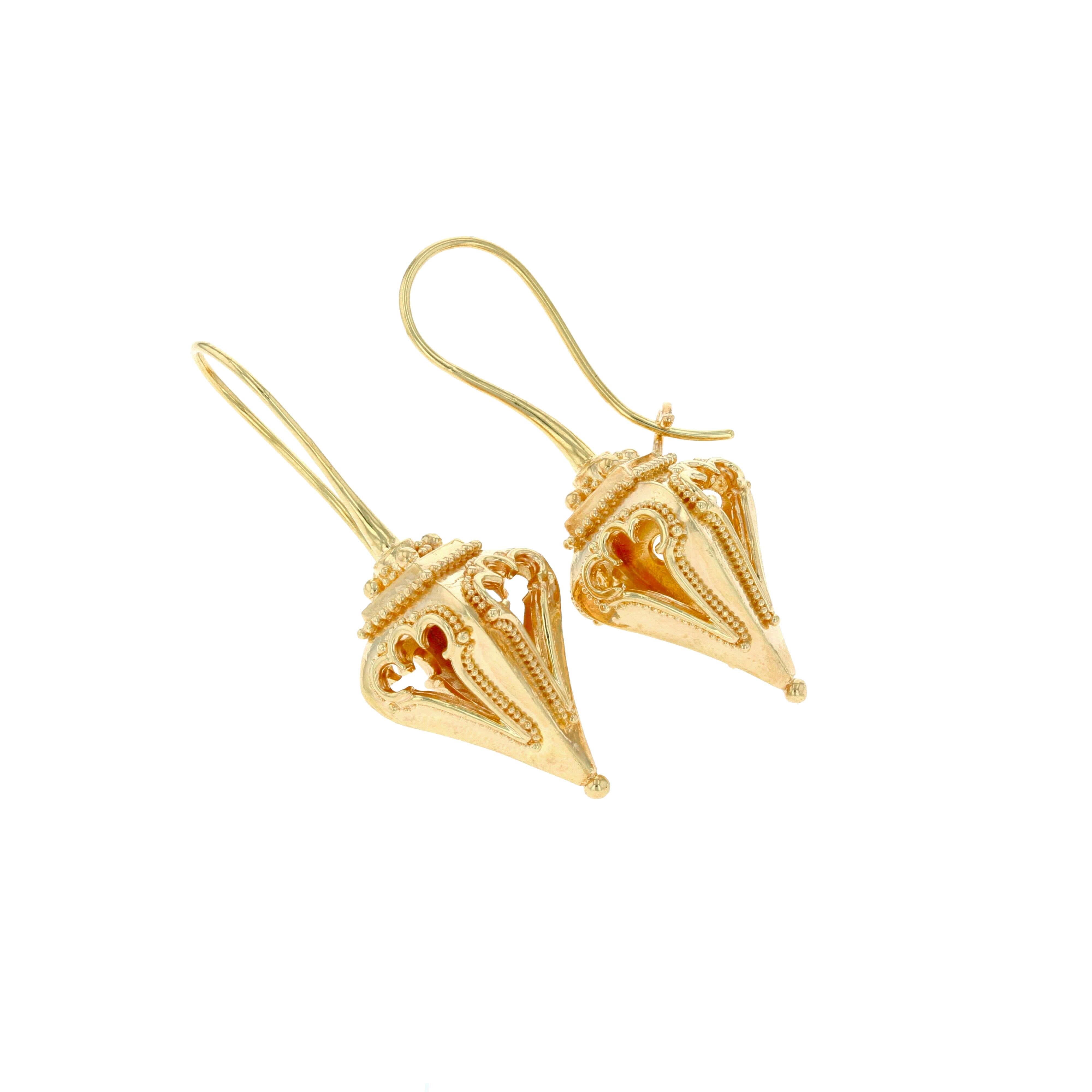 Women's or Men's Kent Raible 18 Karat Gold 'Lantern Earrings' with Granulation Detail