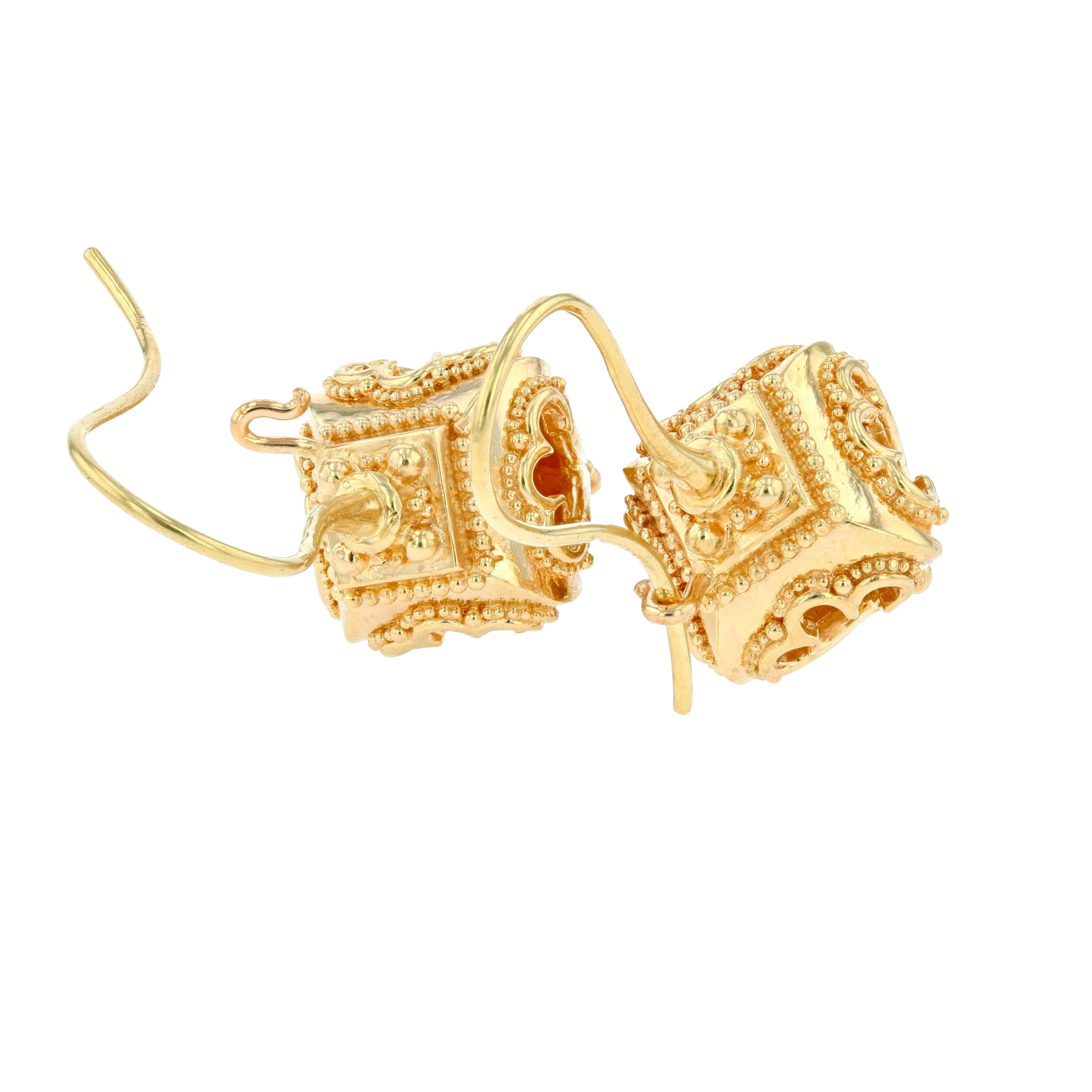 Kent Raible 18 Karat Gold 'Lantern Earrings' with Granulation Detail 3