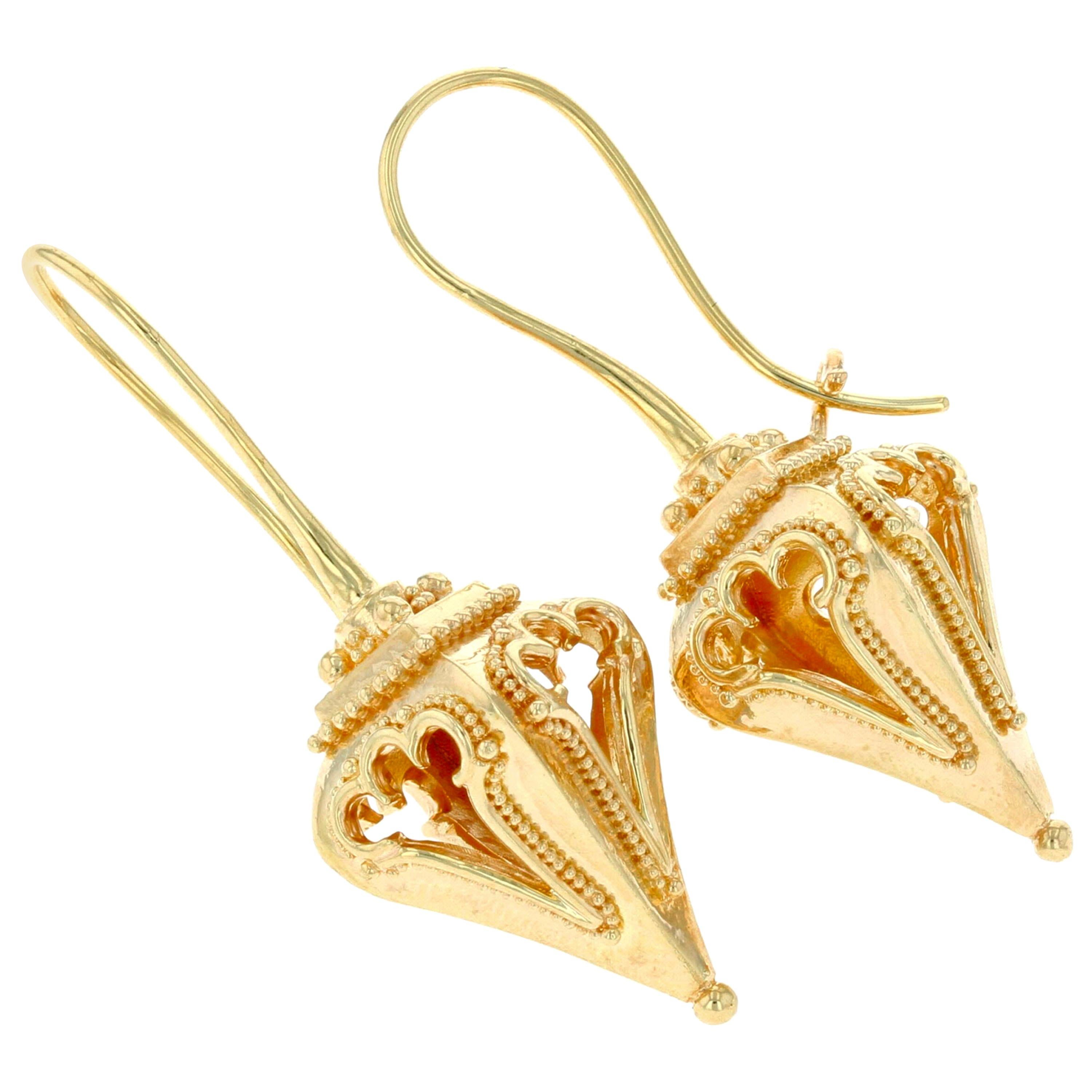 Kent Raible Pendientes "Linterna" de oro de 18 quilates con detalle granulado