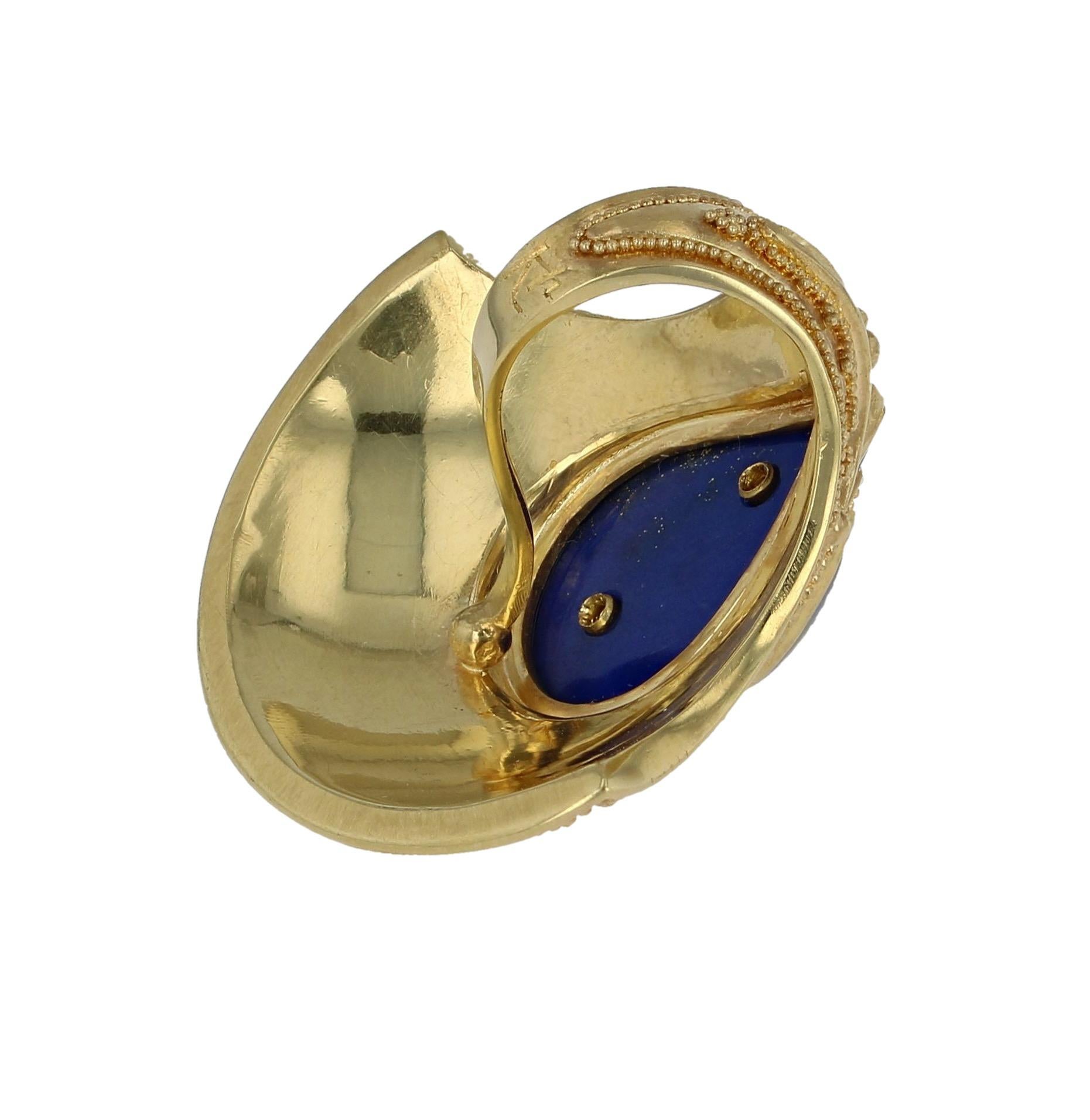 Kent Raible 18 Karat Gold Lapis and Opal Shell Pendant with fine Granulation 3