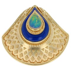 Kent Raible 18 Karat Gold Lapis and Opal Shell Pendant with fine Granulation