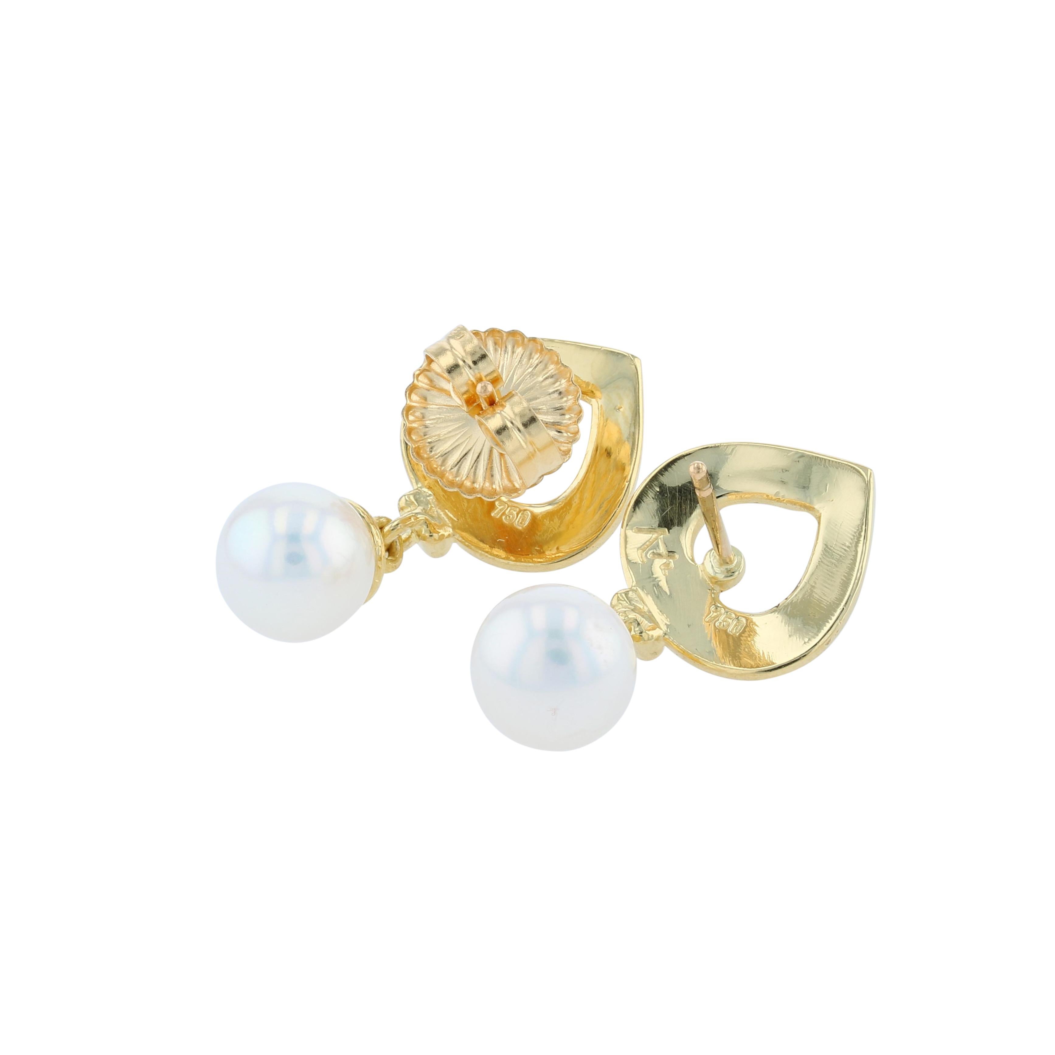 Artisan Kent Raible 18 Karat Gold Moonstone and Pearls Drop Earrings with Granulation For Sale