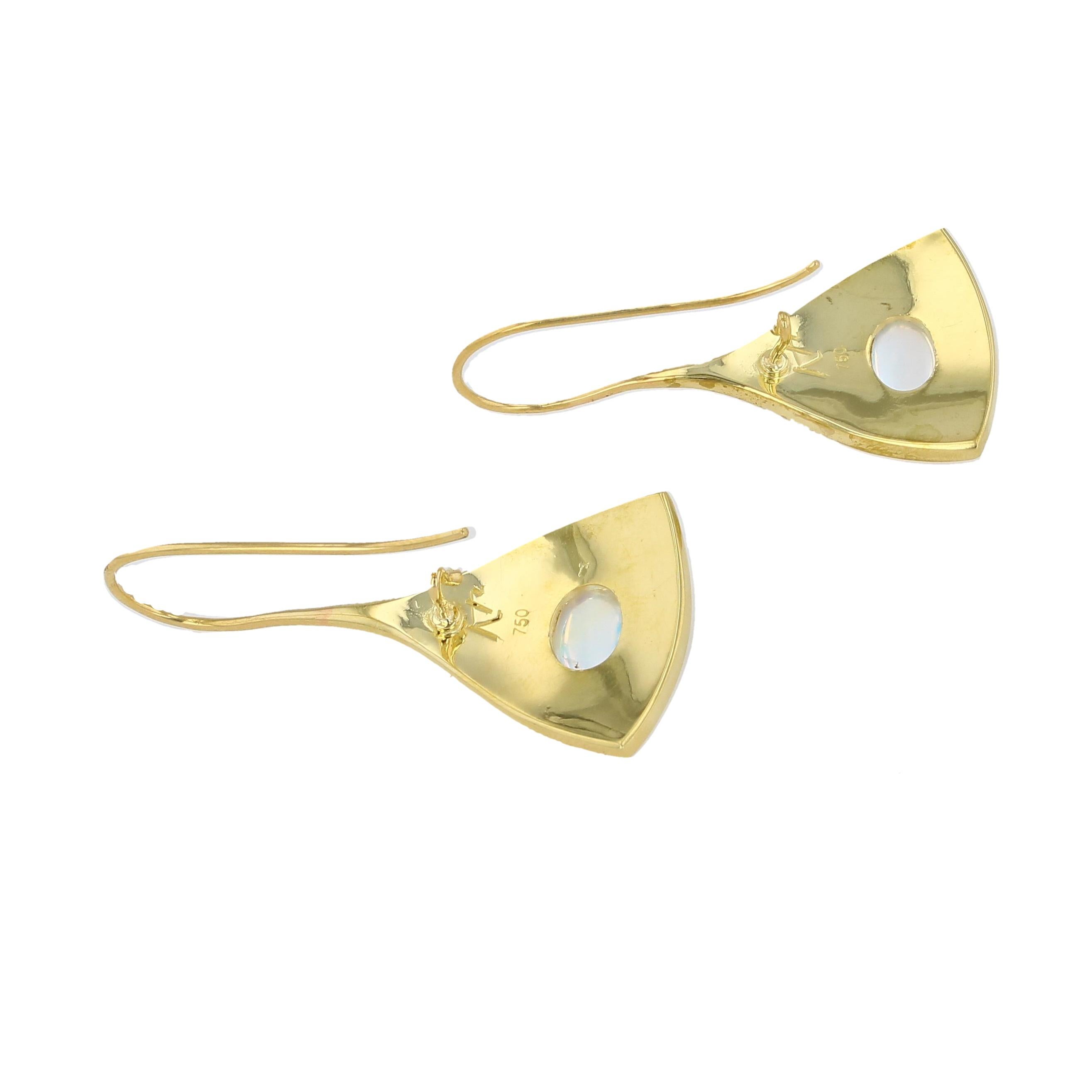 Women's or Men's Kent Raible 18 Karat Gold Moonstone Drop Earrings with Gold Granulation For Sale