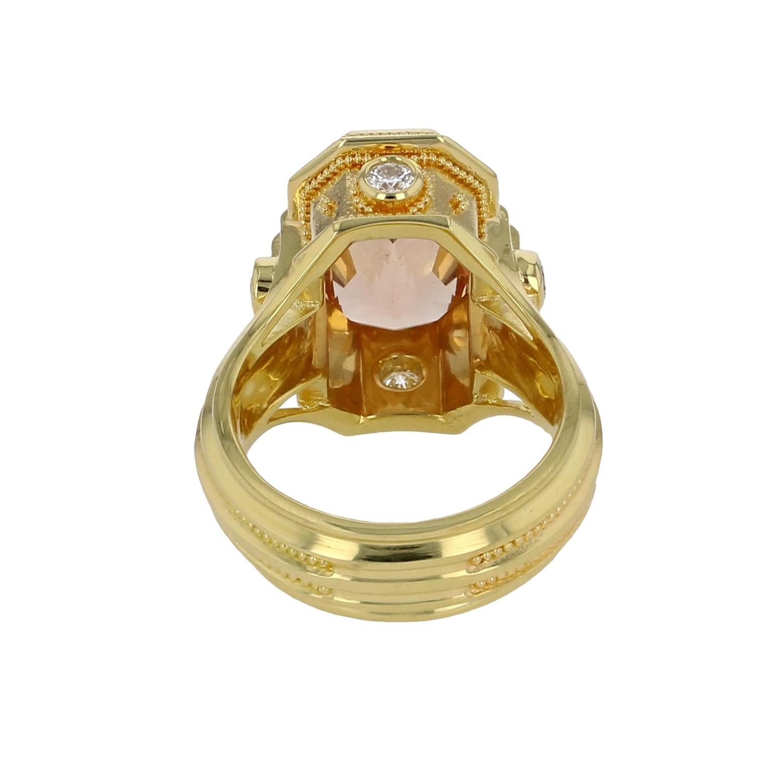 Women's or Men's Kent Raible 18 Karat Gold Morganite and Diamond Cocktail Ring with Granulation For Sale
