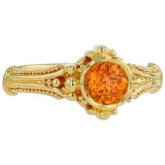 Kent Raible 18 Karat Gold Orange Garnet Solitaire Ring with Fine Granulation