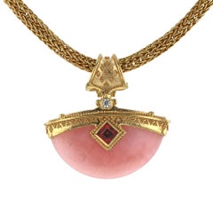Kent Raible 18 Karat Gold, Pink Opal, Garnet, Diamond Pendant Necklace Enhancer