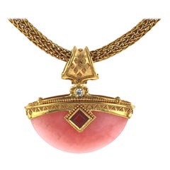 Kent Raible 18 Karat Gold, Pink Opal, Garnet, Diamond Pendant Necklace Enhancer