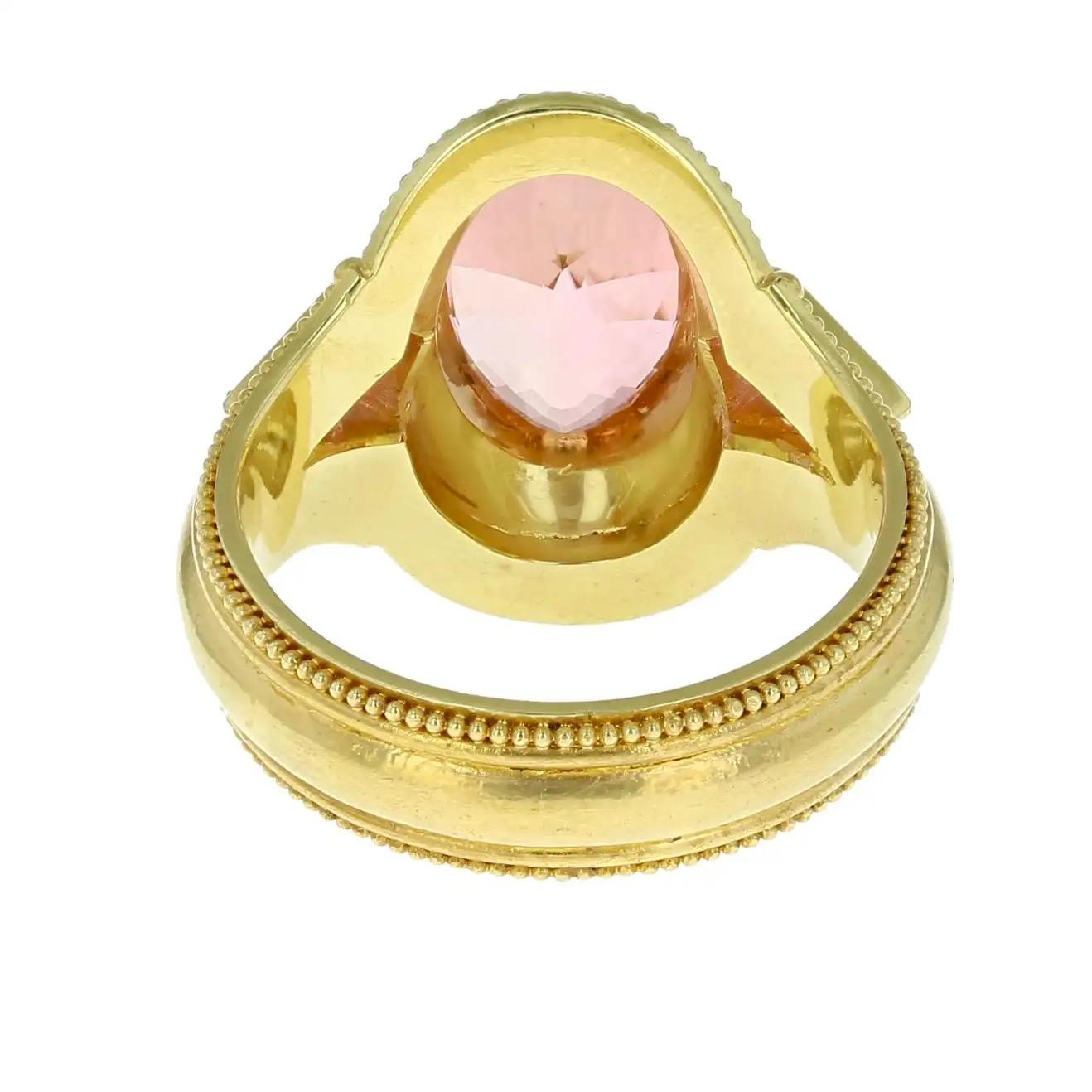 Kent Raible 18 Karat Gold Pink Sapphire and Tourmaline Ring with Granulation For Sale 1
