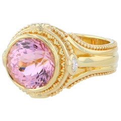 Kent Raible 18 Karat Gold Pink Tourmaline Diamond Cocktail Ring with Granulation