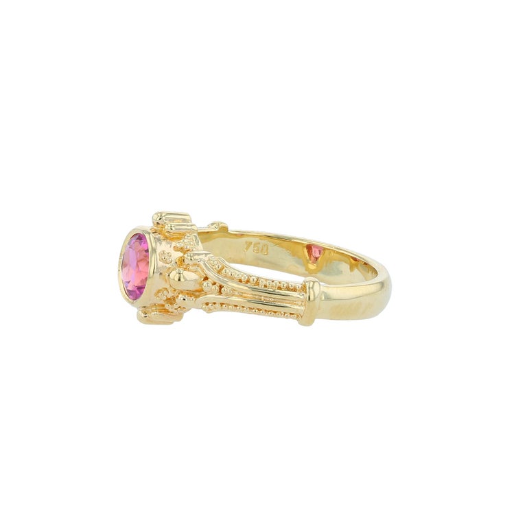 Kent Raible 18 Karat Gold Pink Tourmaline Solitaire Ring with Fine Granulation For Sale 1