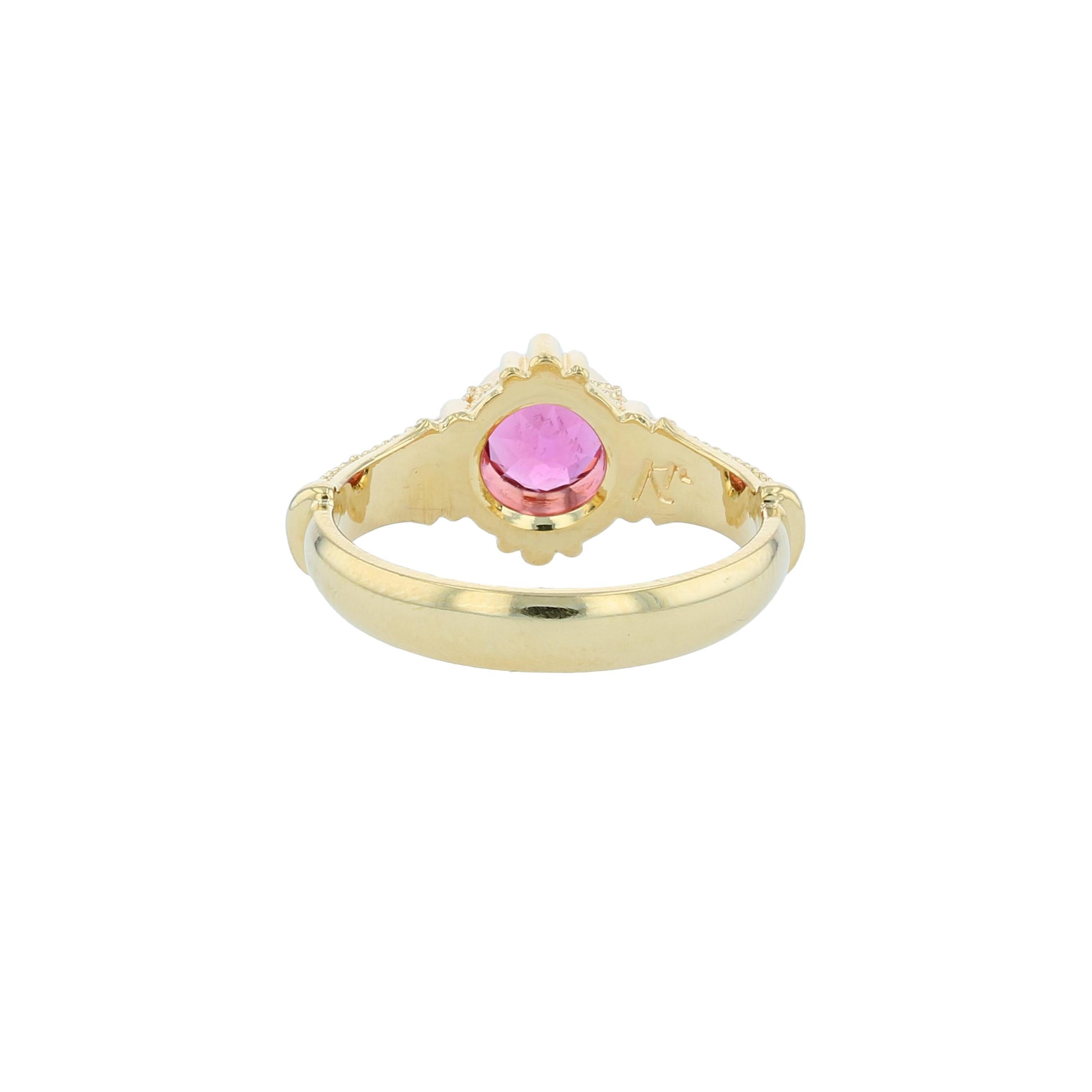 Kent Raible 18 Karat Gold Pink Tourmaline Solitaire Ring with Fine Granulation 1