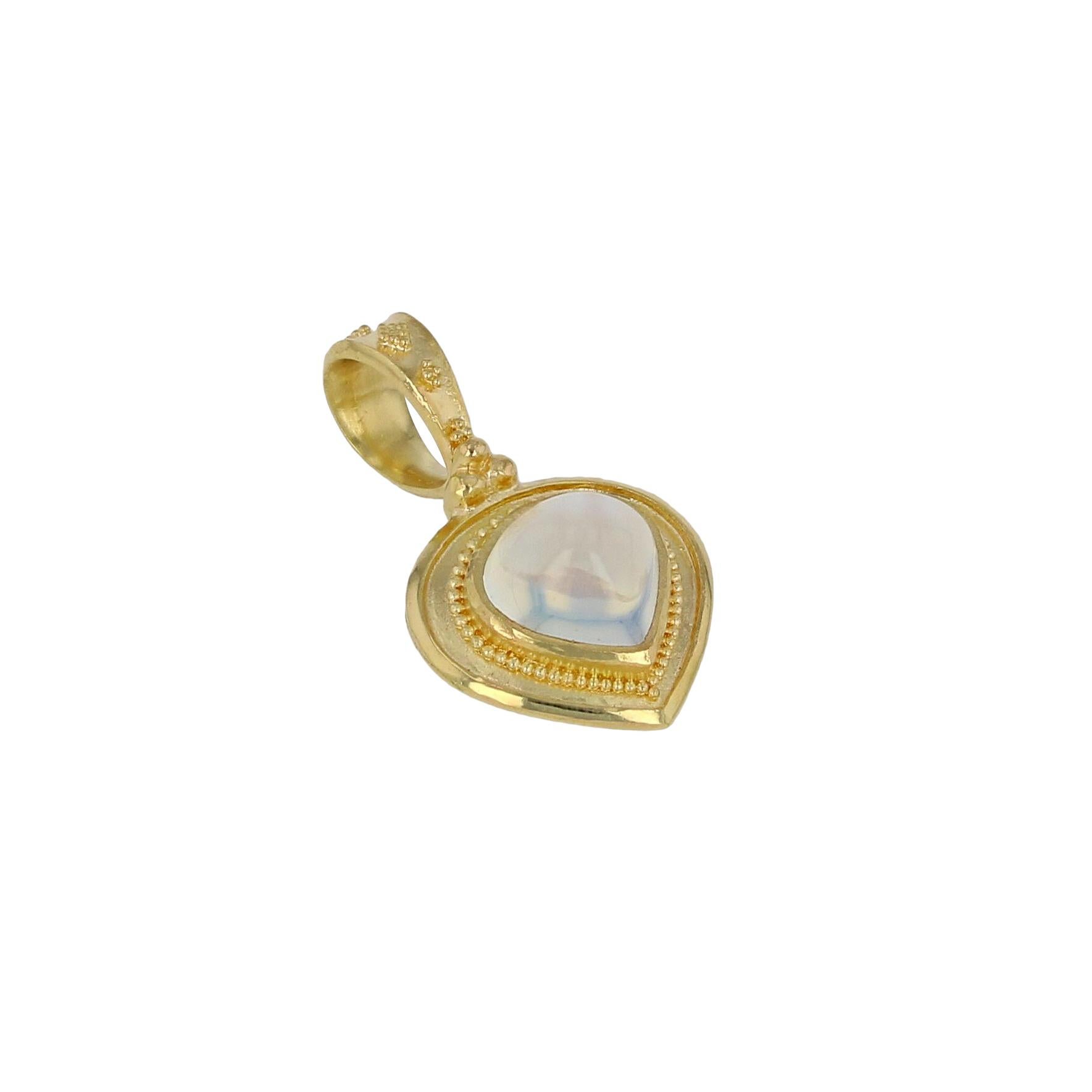 18 Karat Gold Rainbow Moonstone Pendant with Granulation In New Condition For Sale In Mossrock, WA