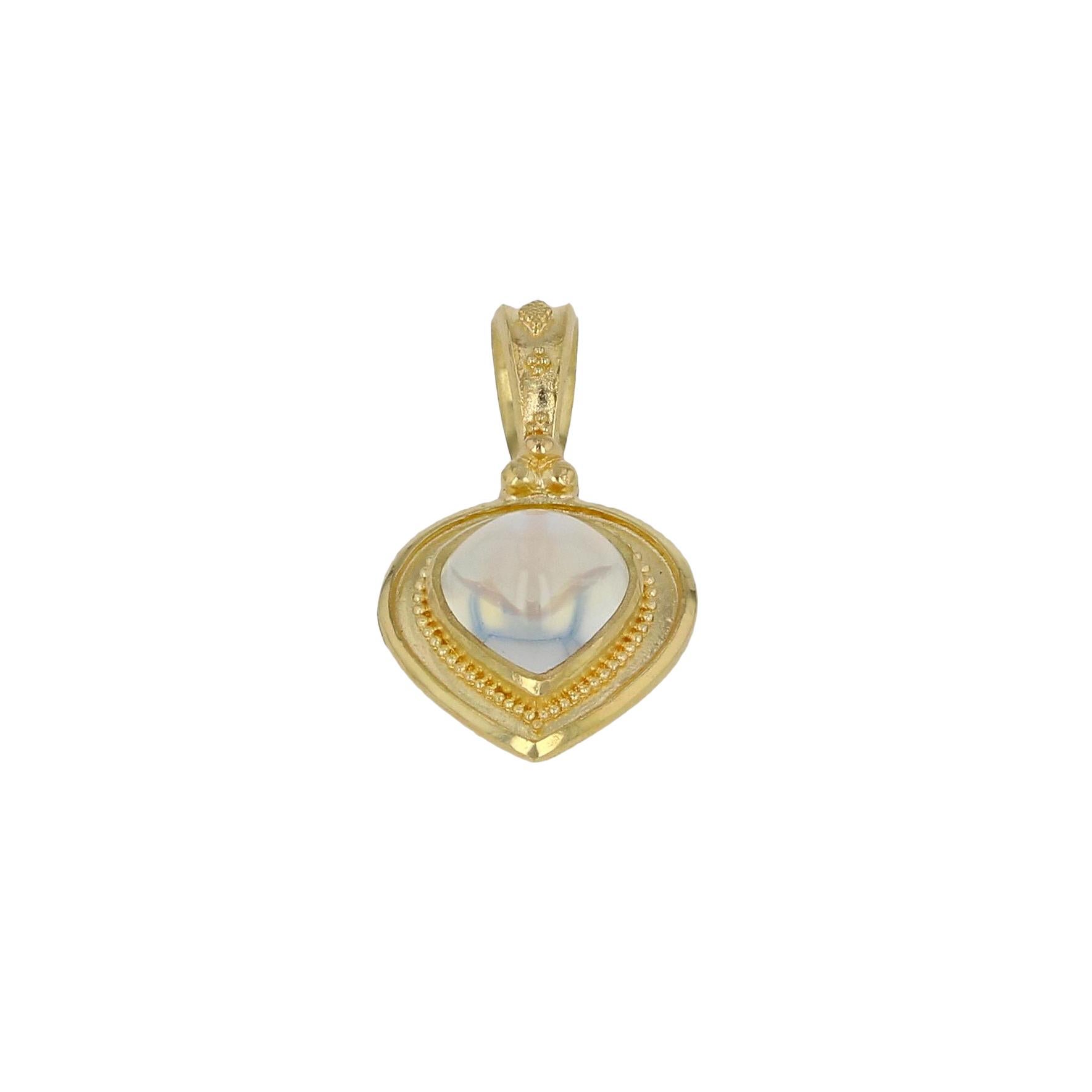 Women's or Men's 18 Karat Gold Rainbow Moonstone Pendant with Granulation For Sale