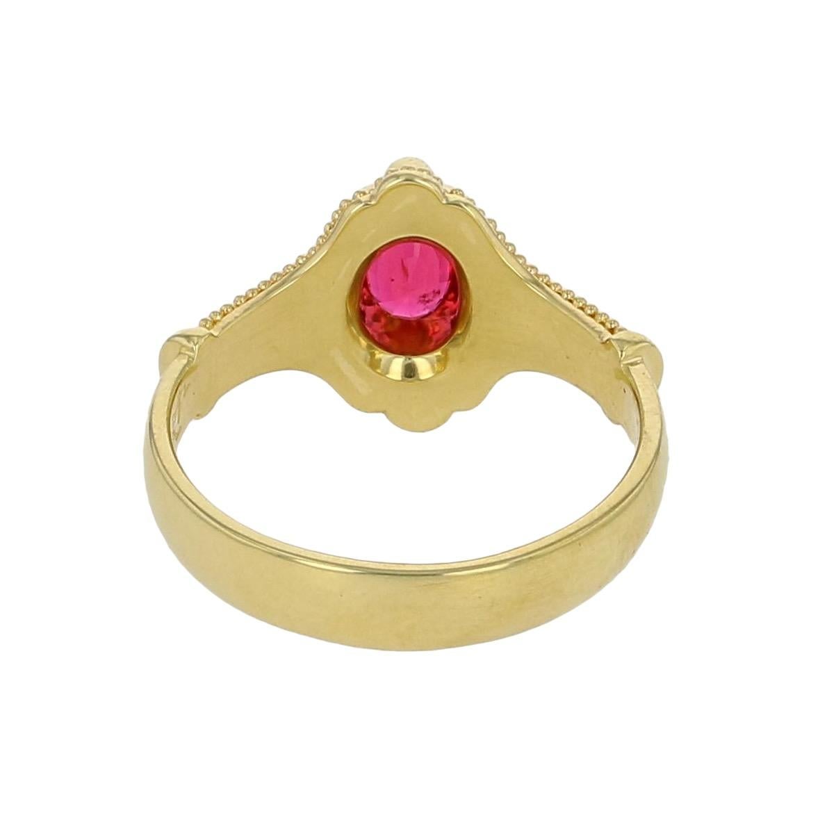Kent Raible 18 Karat Gold Red Spinel Solitaire Ring with Fine Granulation In New Condition For Sale In Mossrock, WA