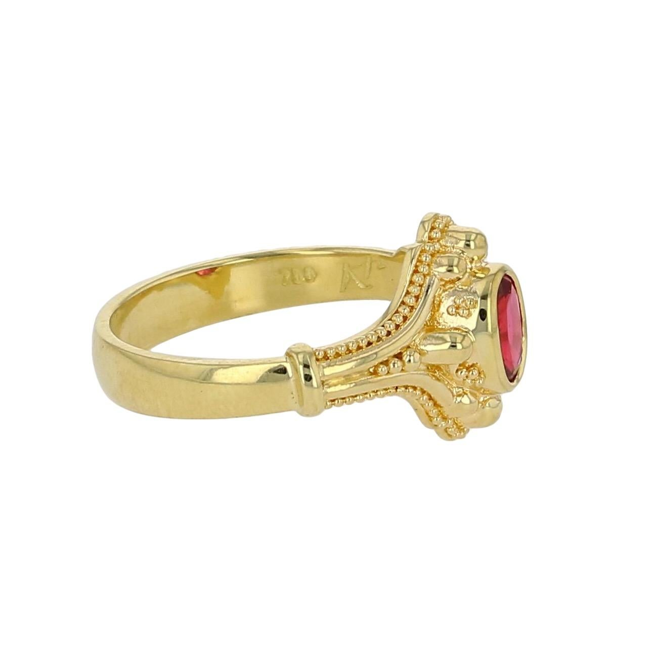 Women's or Men's Kent Raible 18 Karat Gold Red Spinel Solitaire Ring with Fine Granulation For Sale