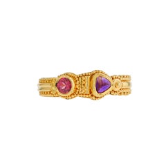 Kent Raible 18 Karat Gold Rhodolite Garnet and Amethyst Ring, Gold Granulation