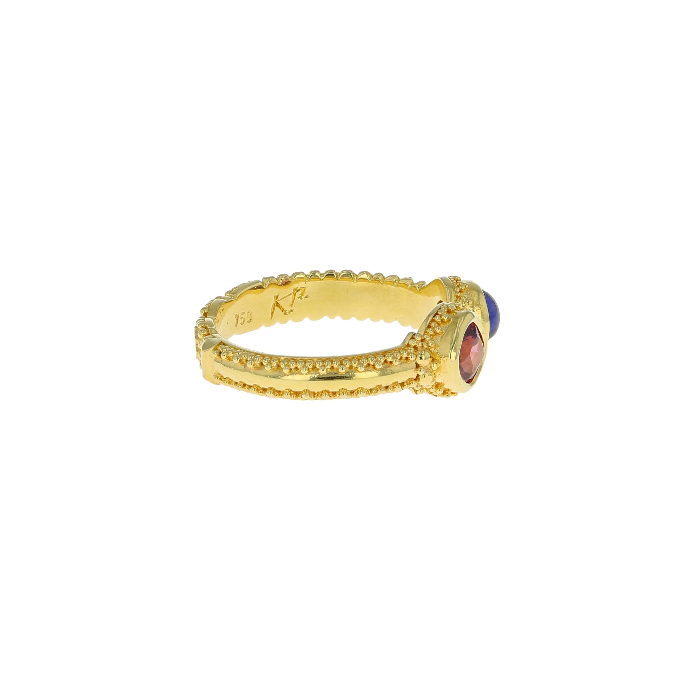 Artisan Kent Raible 18 Karat Gold Rhodolite Garnet and Iolite Ring with Gold Granulation