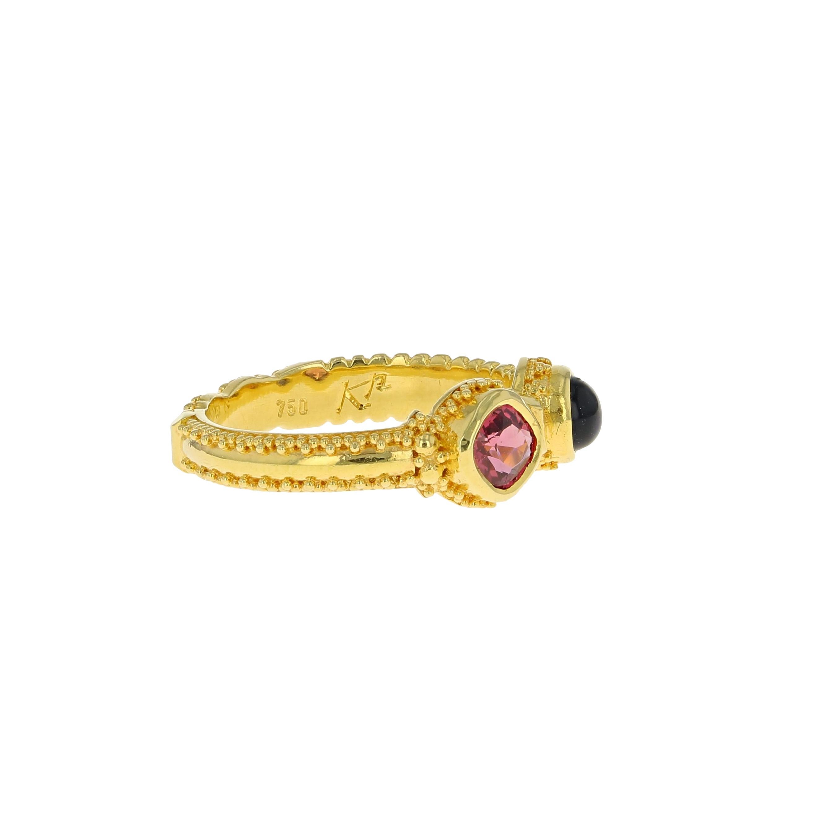 Women's or Men's Kent Raible 18 Karat Gold Rhodolite Garnet and Iolite Ring with Gold Granulation