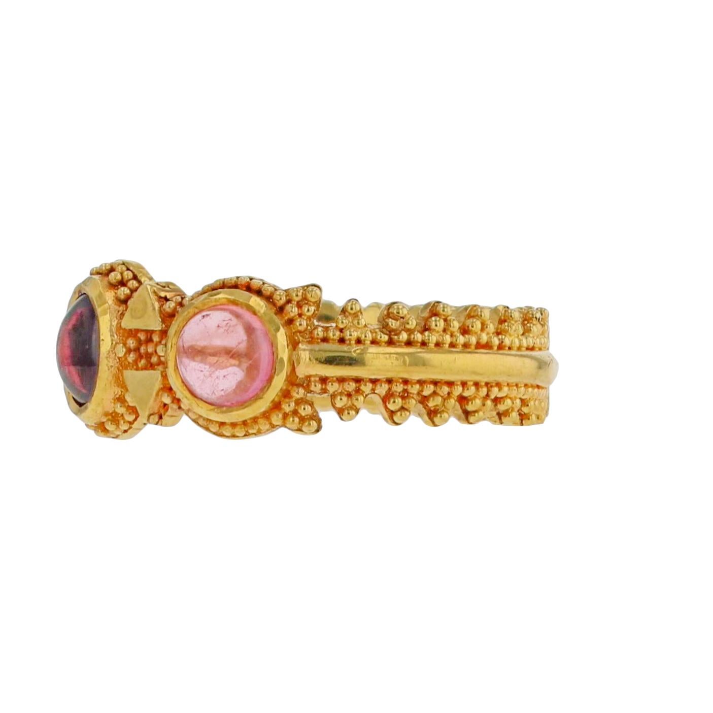 Kent Raible 18 Karat Gold Rhodolith Granat, rosa Turmalin Ring, Granulation für Damen oder Herren im Angebot