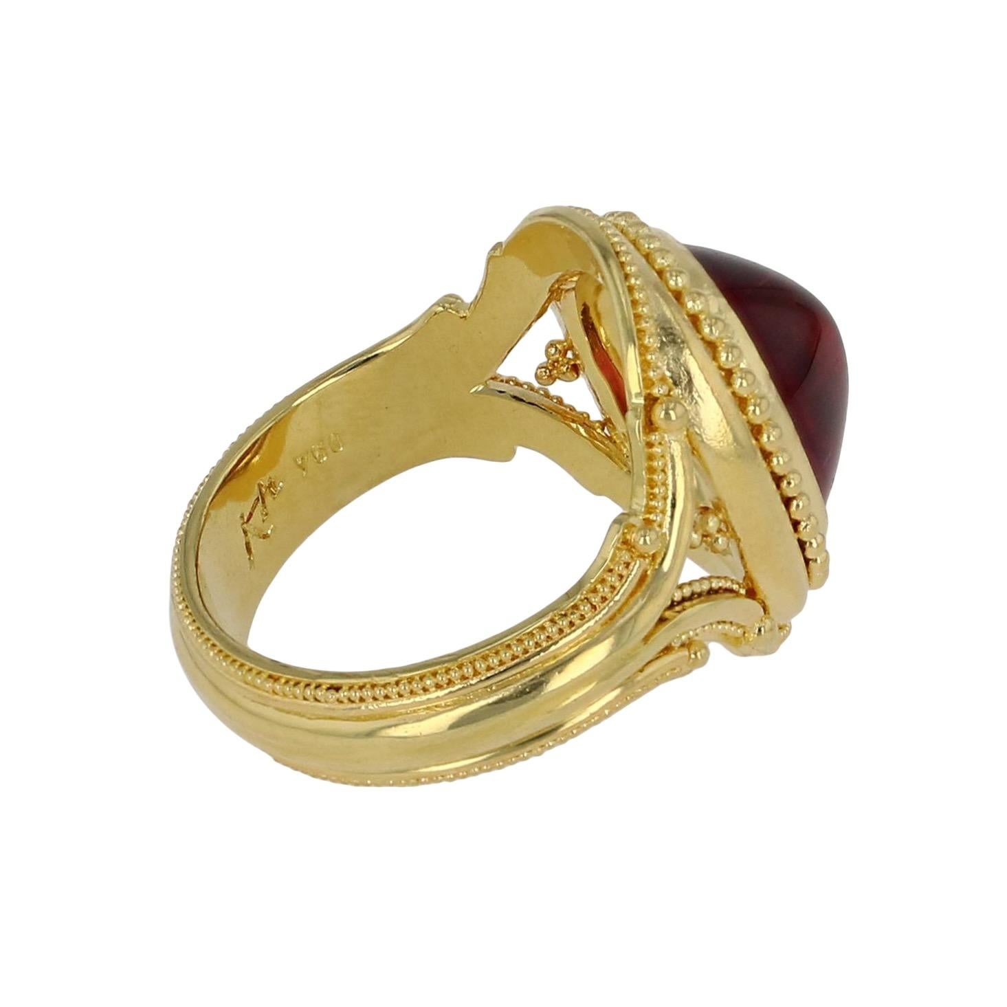 Kent Raible 18 Karat Gold Rubellite Tourmaline Cocktail Ring with Granulation In New Condition For Sale In Mossrock, WA