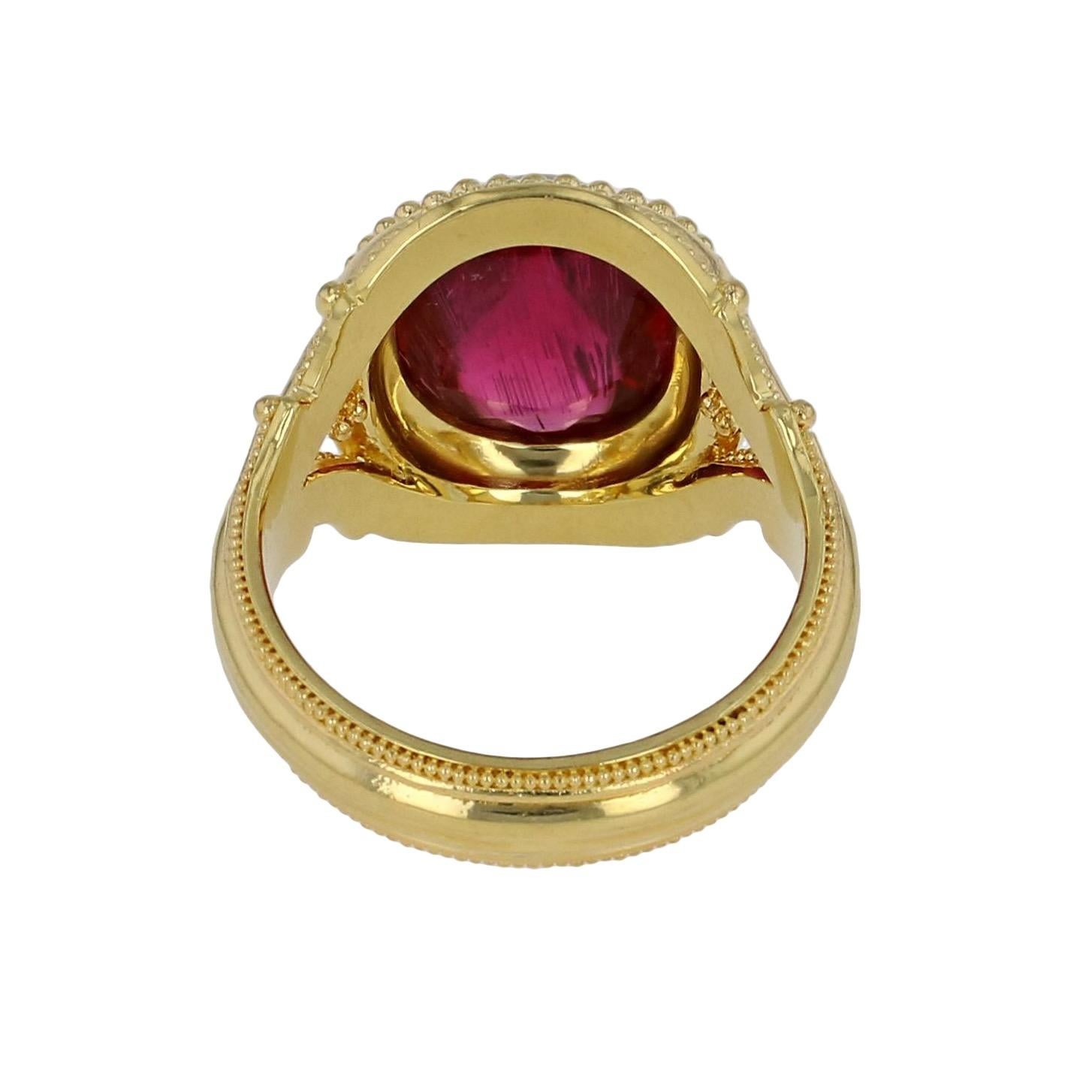 Women's or Men's Kent Raible 18 Karat Gold Rubellite Tourmaline Cocktail Ring with Granulation For Sale