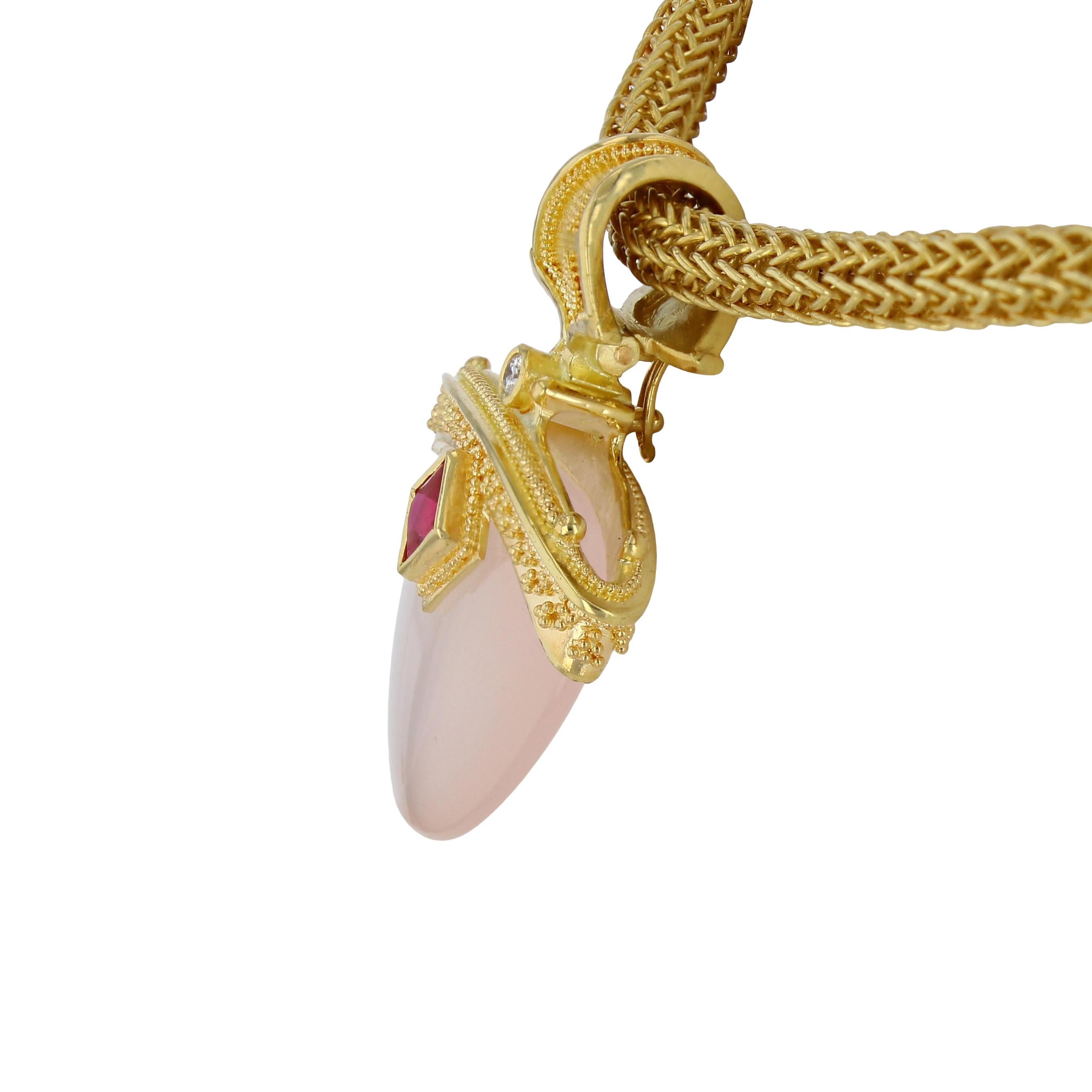 Anhänger aus 18 Karat Gold mit Rubin, Rosenquarz und Diamanten von Kent Raible 1