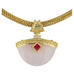 Kent Raible 18 Karat Gold Ruby, Rose Quartz and Diamond Pendant Enhancer