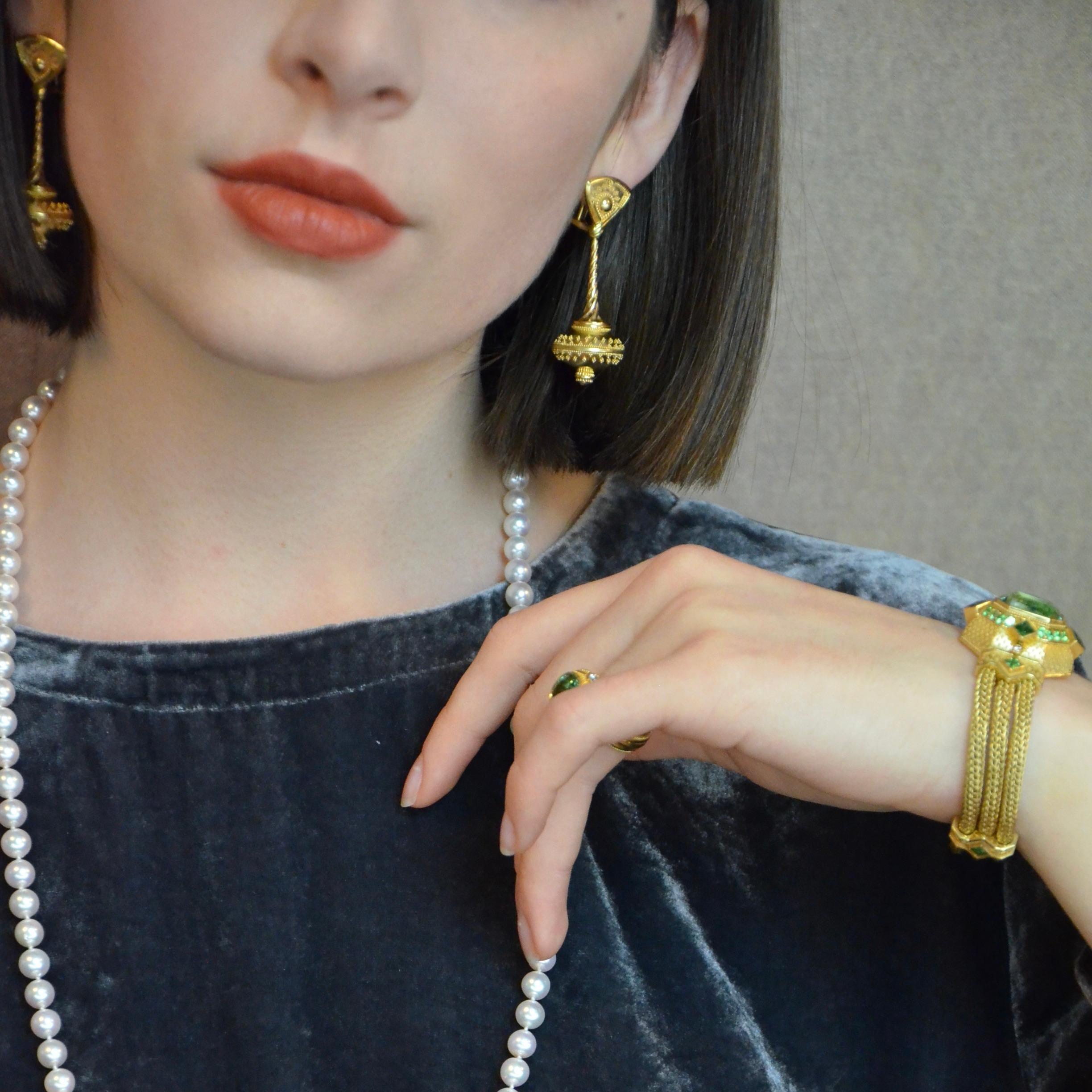 Kent Raible 18 Karat Gold Seafoam Tourmaline Chain Bracelet with Granulation in vendita 4