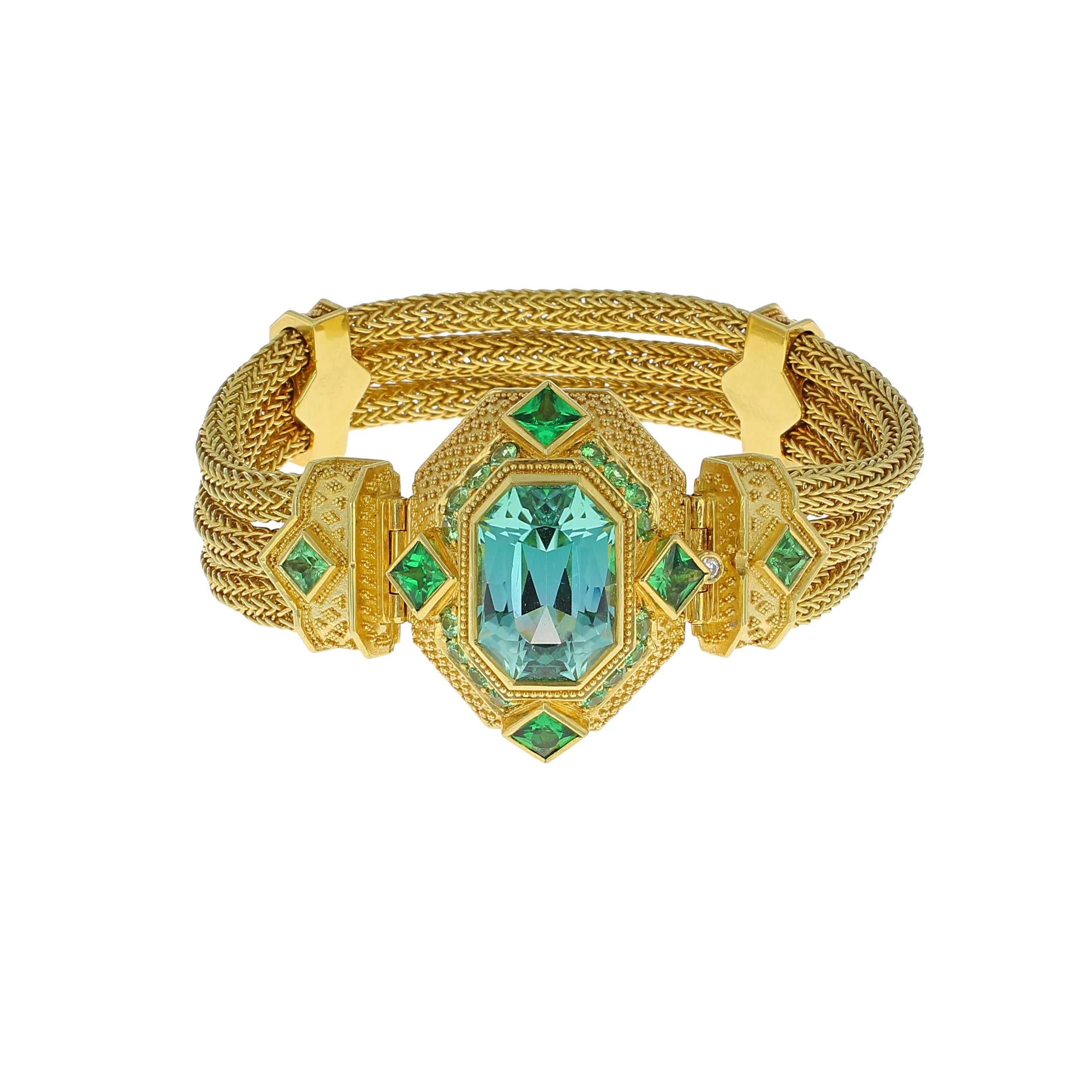 Kent Raible 18 Karat Gold Seafoam Tourmaline Chain Bracelet with Granulation in vendita 5