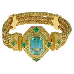 Kent Raible 18 Karat Gold Seafoam Tourmaline Chain Bracelet with Granulation