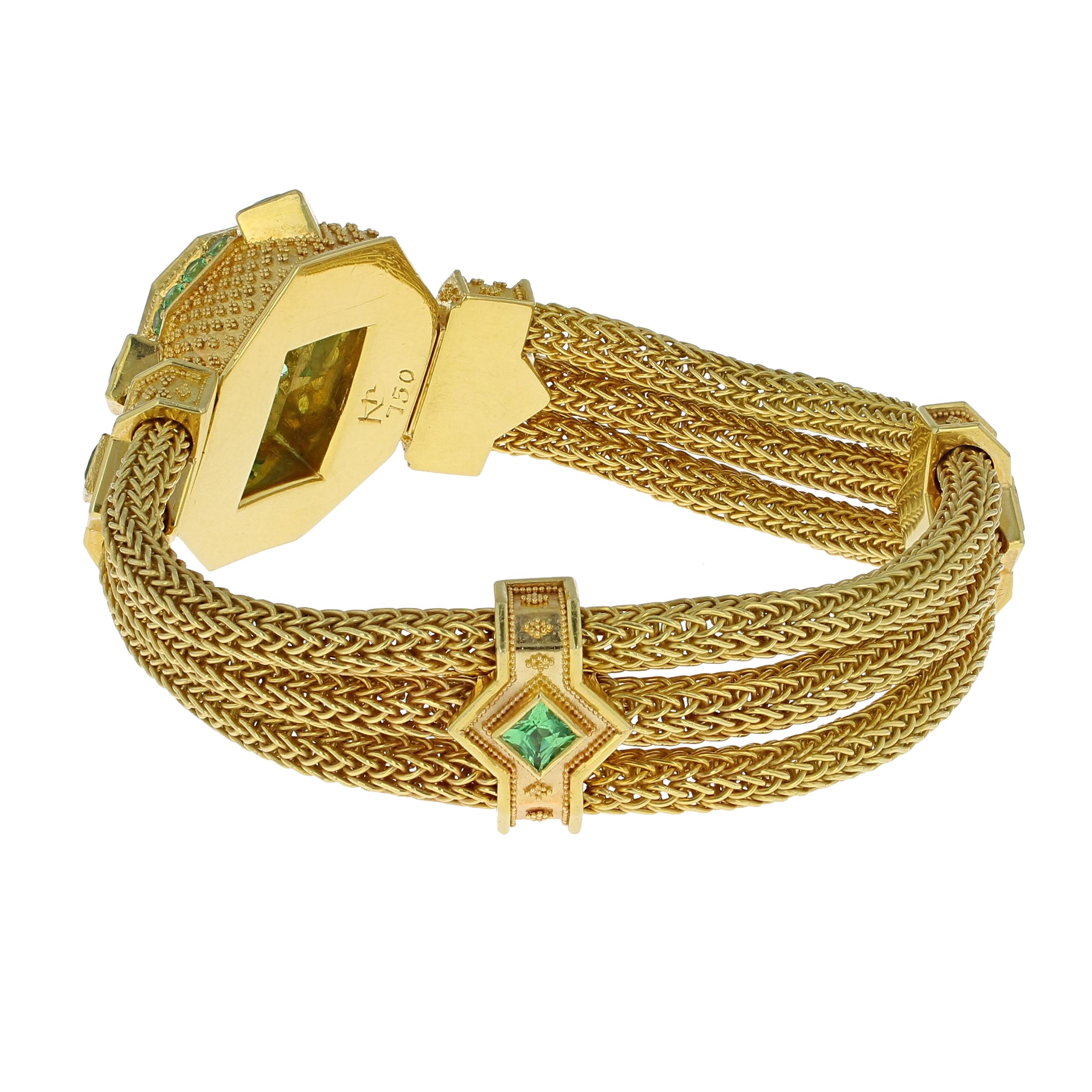 Kent Raible 18 Karat Gold Seafoam Tourmaline Chain Bracelet with Granulation in vendita 1