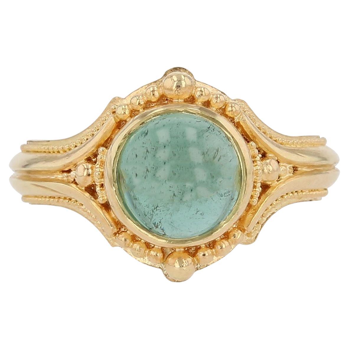 Anello in oro Kent Raible 18 carati con tormalina marina e granulazione in vendita