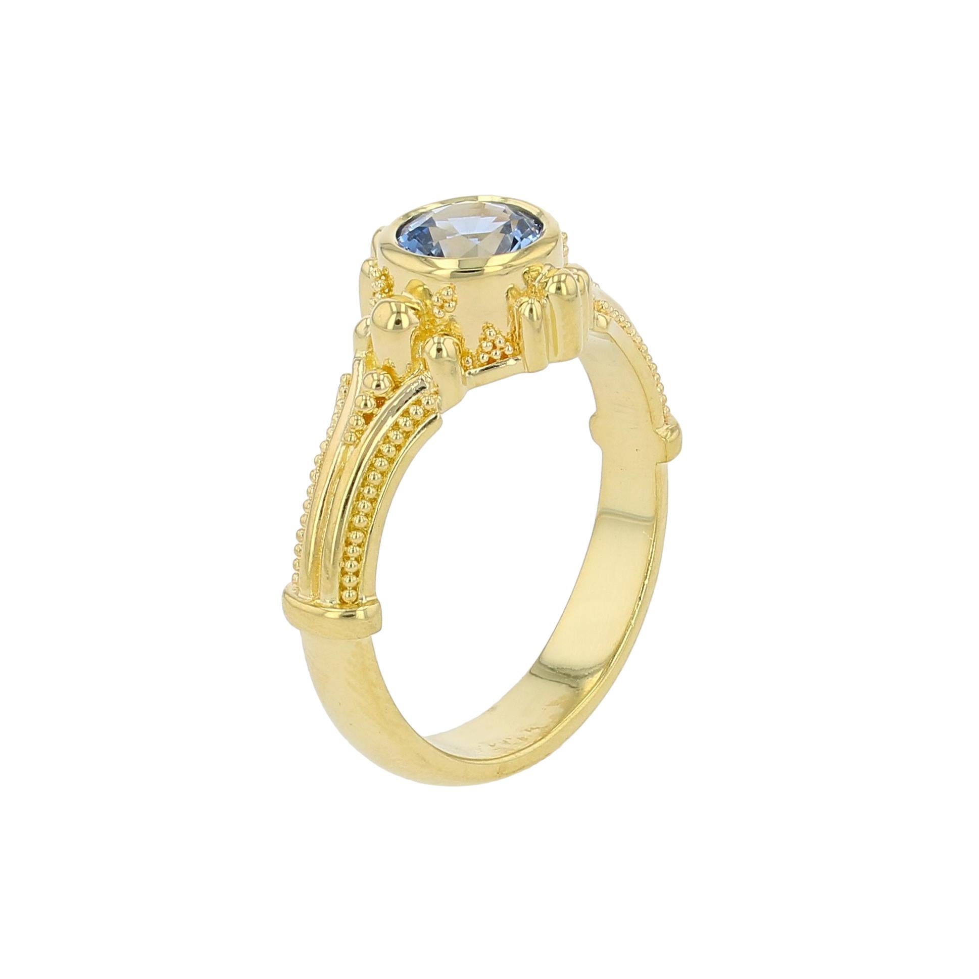 Kent Raible 18 Karat Gold Solitare Ring with Natural Blue Sapphire, Granulation 5