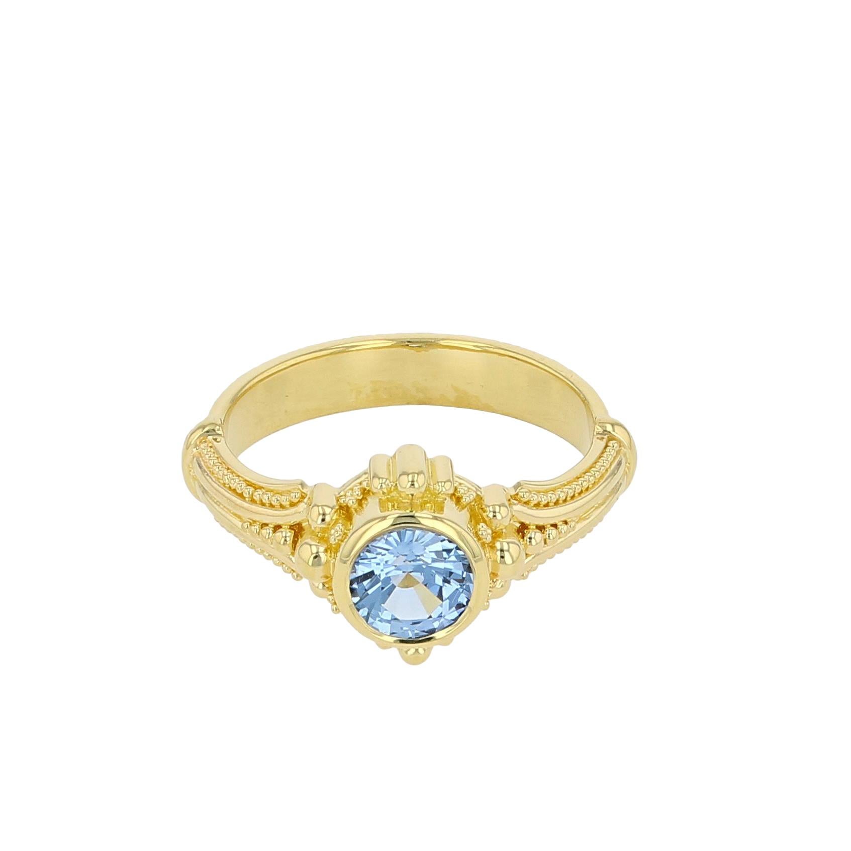 Artisan Kent Raible 18 Karat Gold Solitare Ring with Natural Blue Sapphire, Granulation