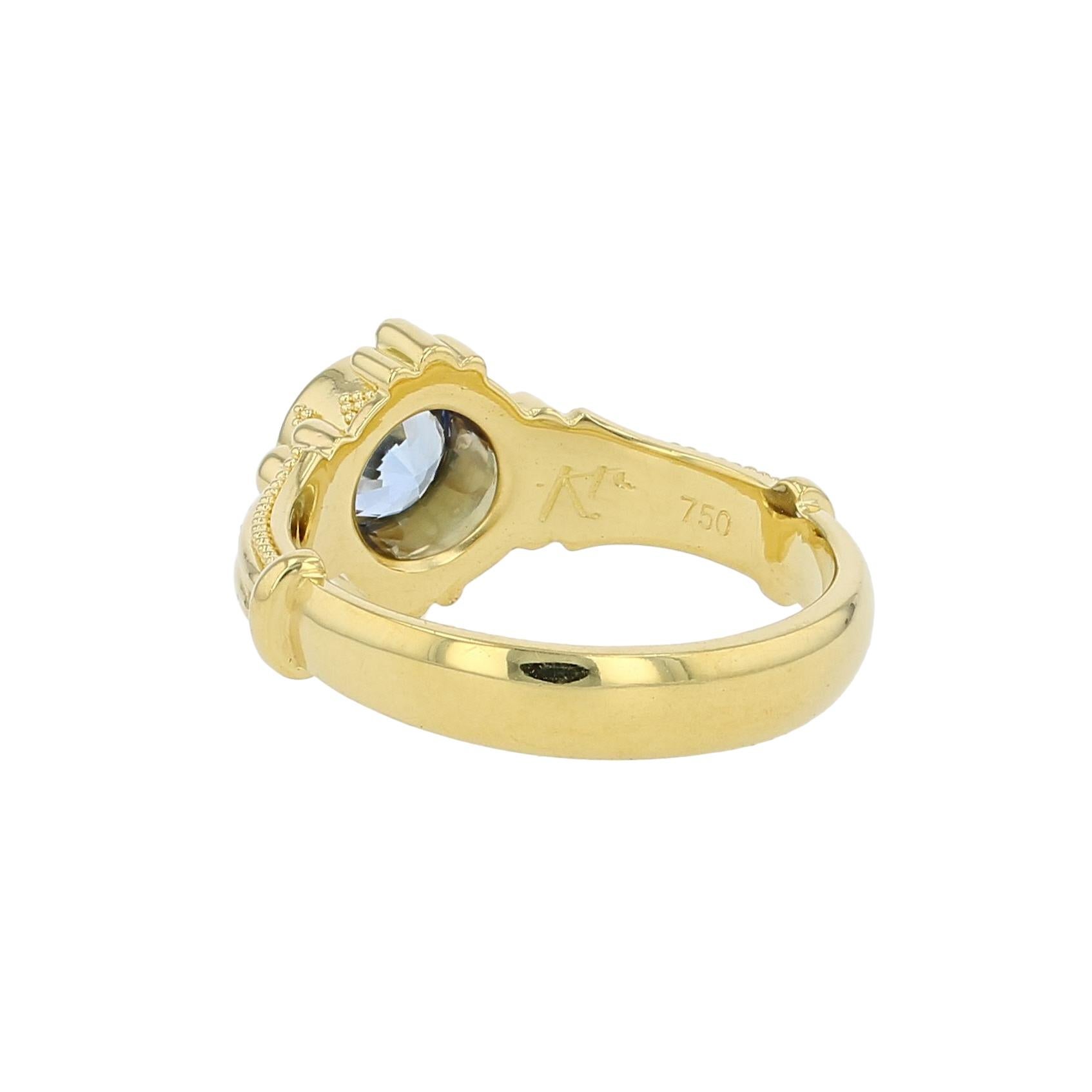 Women's or Men's Kent Raible 18 Karat Gold Solitare Ring with Natural Blue Sapphire, Granulation
