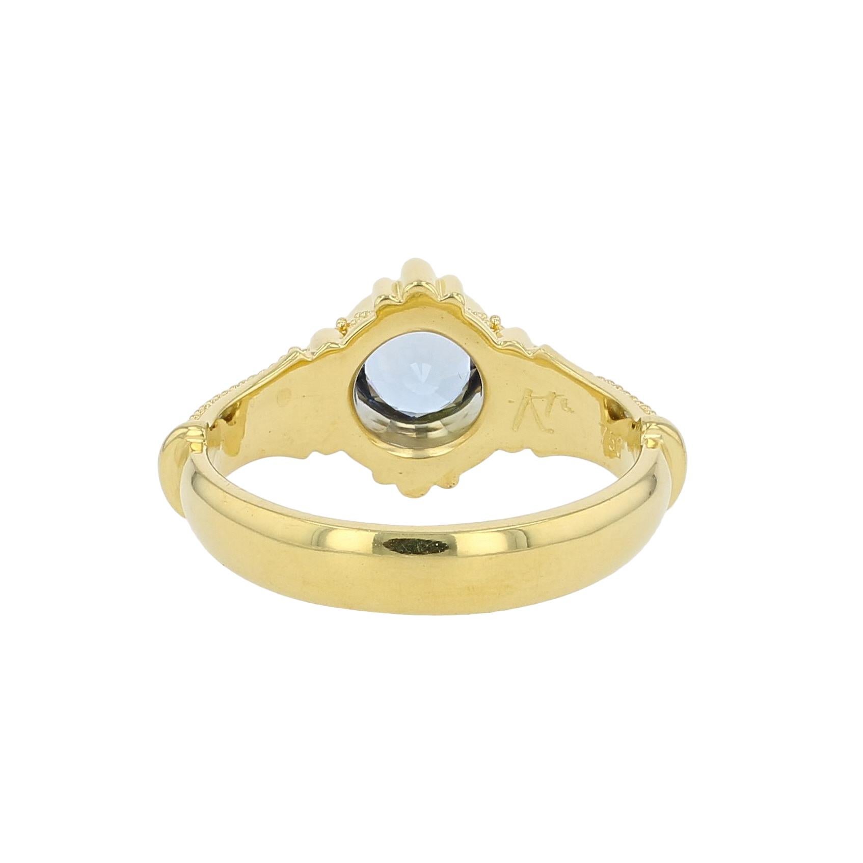 Kent Raible 18 Karat Gold Solitare Ring with Natural Blue Sapphire, Granulation 1